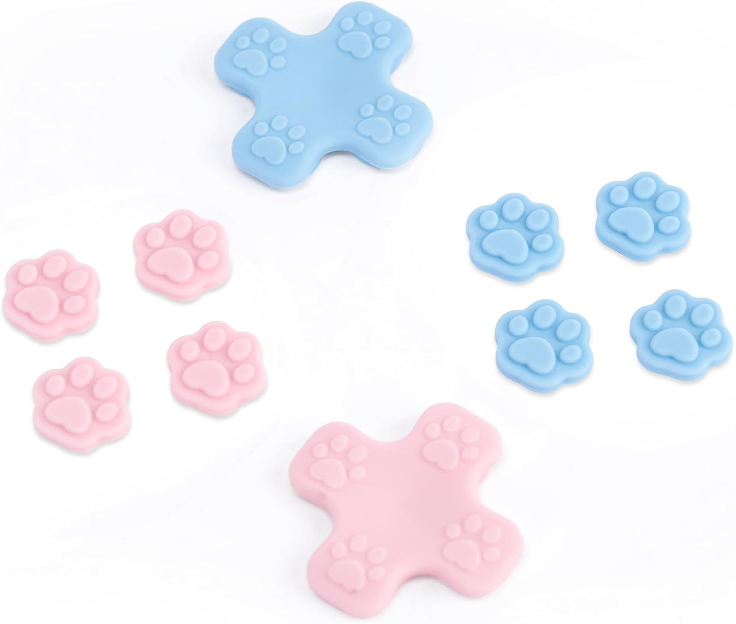 Geekshare Silicone Cross D-Pad Button Caps Set Cat Paw Joystick Cover - ABXY Key Buttons Sticker Compatible with Switch/Oled Game Console - Pink & Blue image number 3