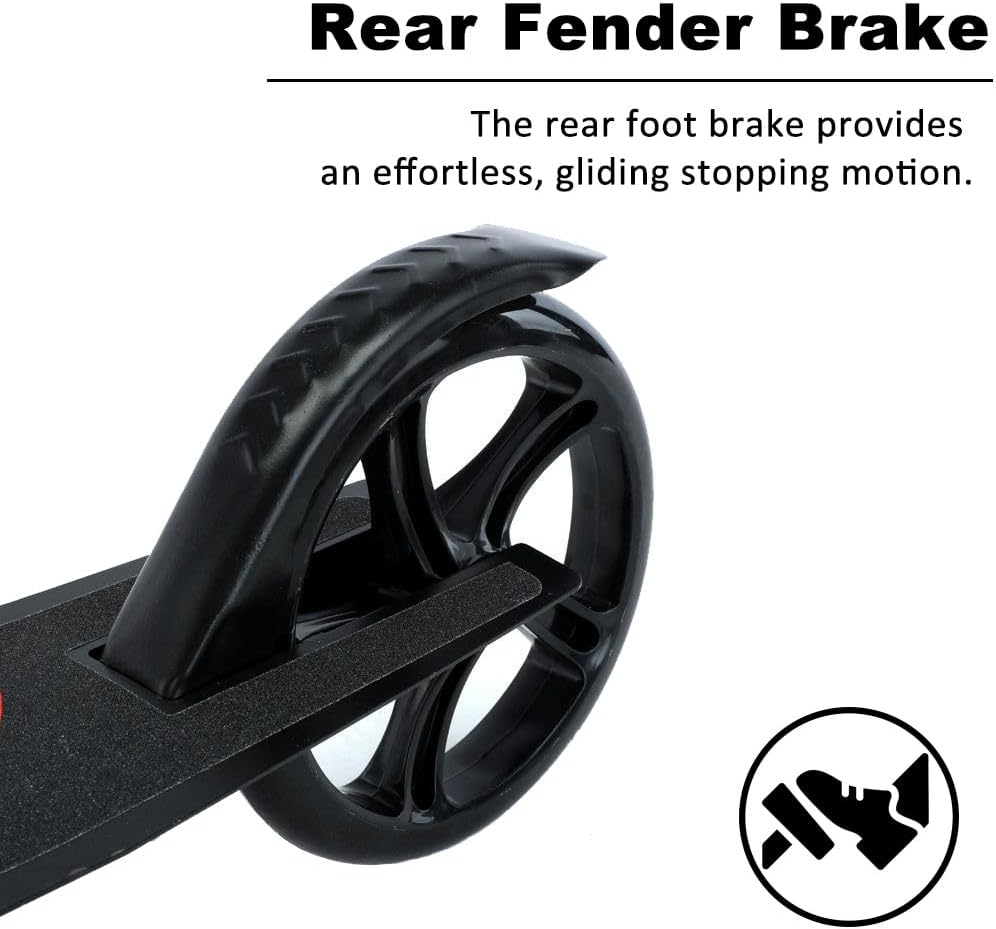 Folding Kick Scooter, Adjustable Height Handlebar, Extra Large Wheels, Fender Brake, Max Capacity 70-90 Kg, Black image number 1