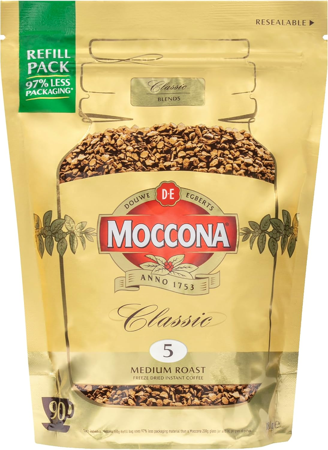 Moccona Classic Medium Roast Coffee Refill Pouch 180G image number 2