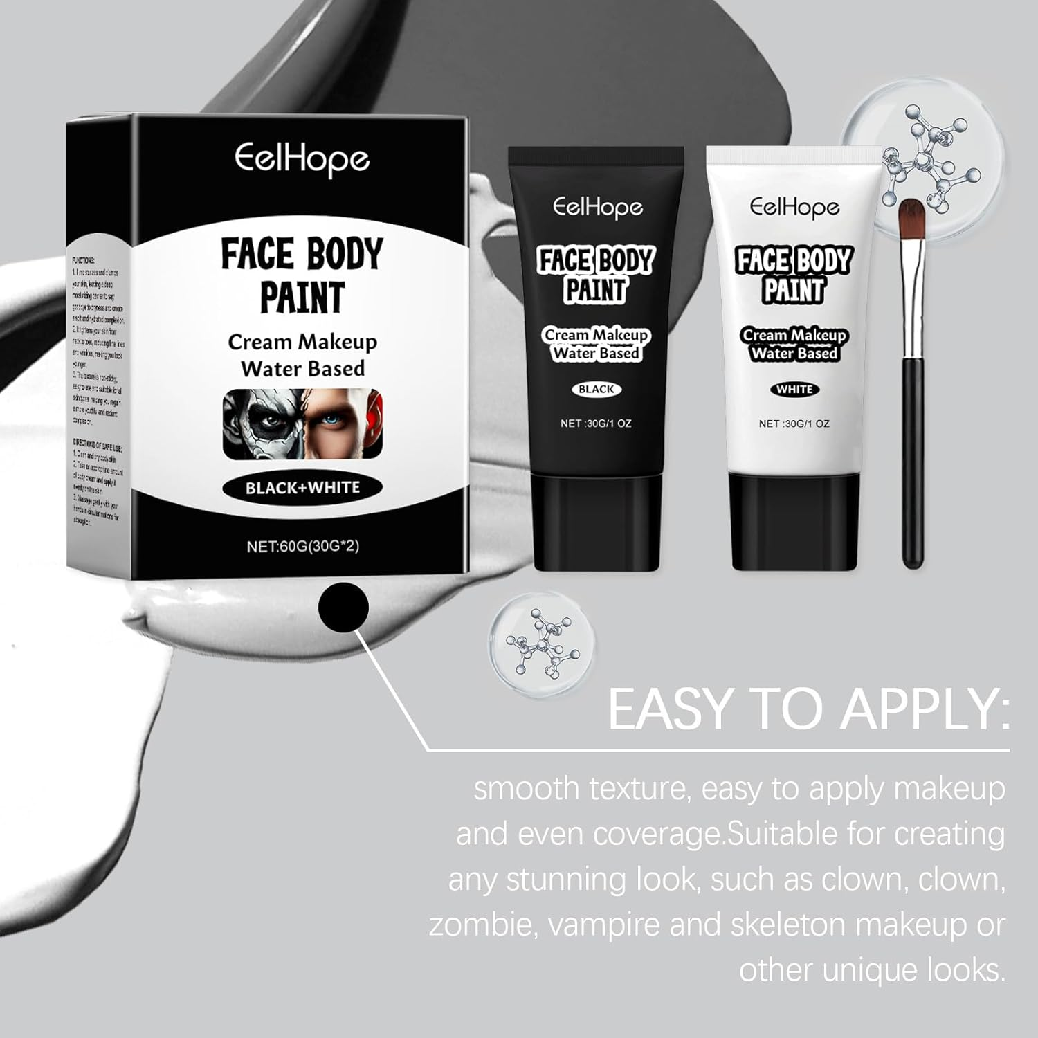 Halloween Black and White Foundation Painter Easily Cover Skin Tone Clown Makeup Foundation Painter image number 2