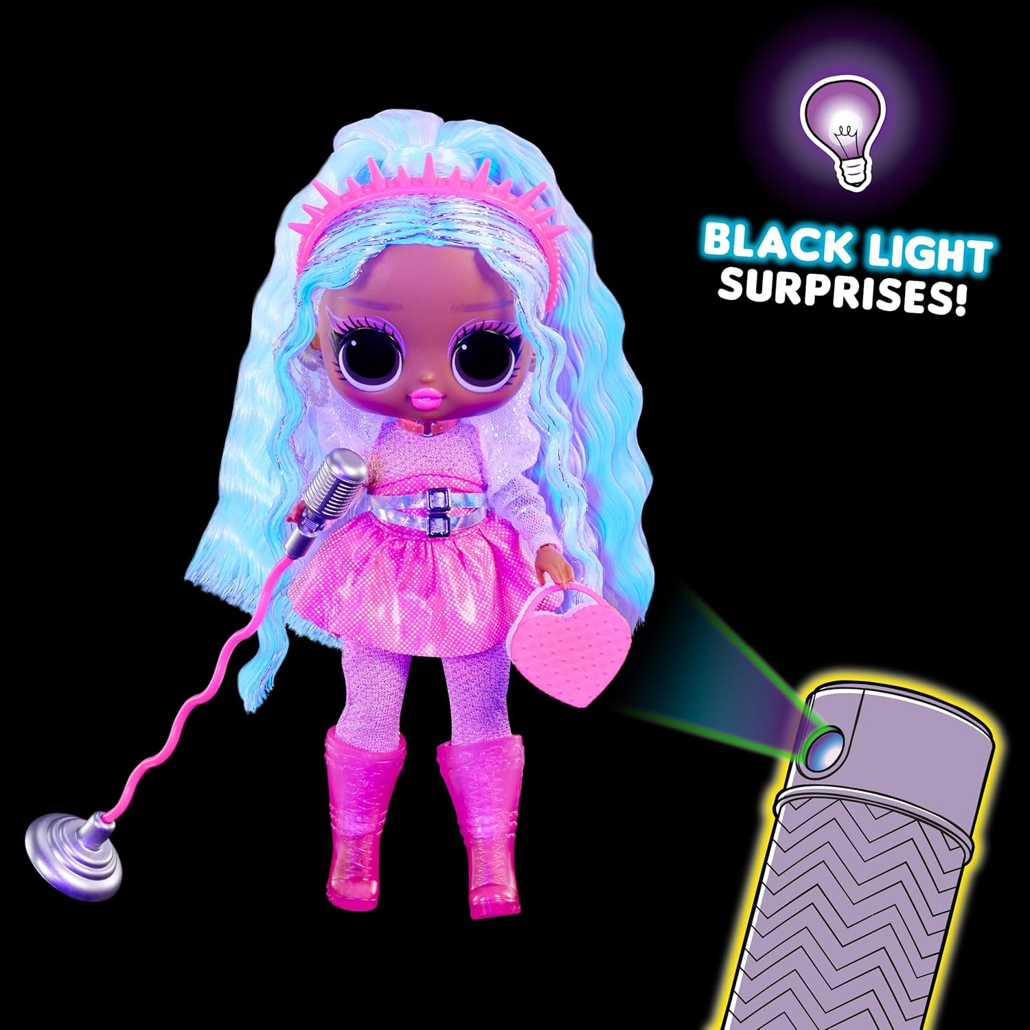 L.O.L. Surprise! Tweens Neon Pop Stars - Kitty K - 1 Fashion Doll, with Backlight Surprises and 10+ Pop Star Fashions and Accessories Including Retro Mic Stand, Ideal Present for Kids Ages 4+ image number 2