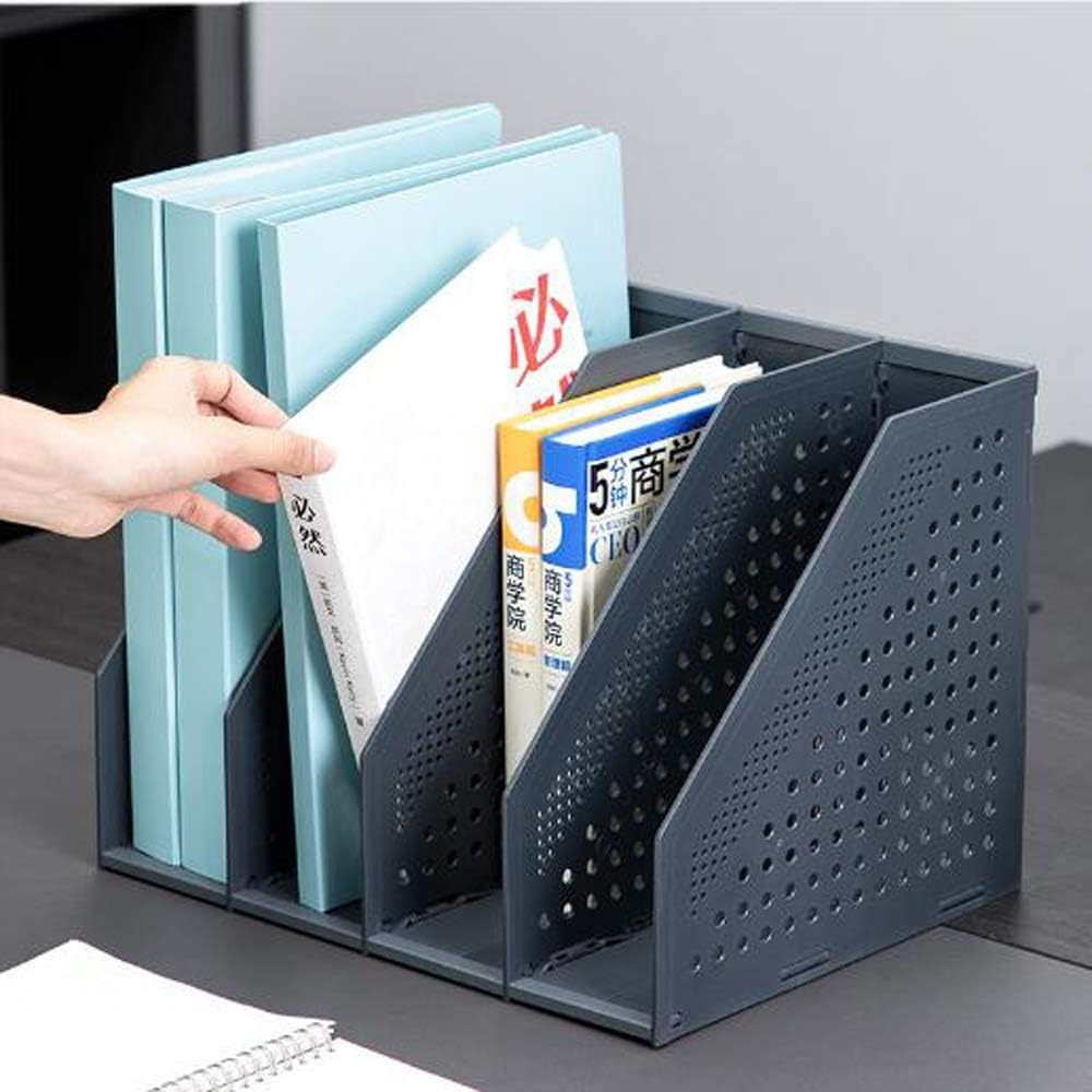 SAYEEC Collapsible File Organizer Magazine Holder Desktop 4 Compartment File Holder Plastic Divider Sorter Adjustable Stand Office Document Organizer Storage Bins Home School File Box (Black) image number 6