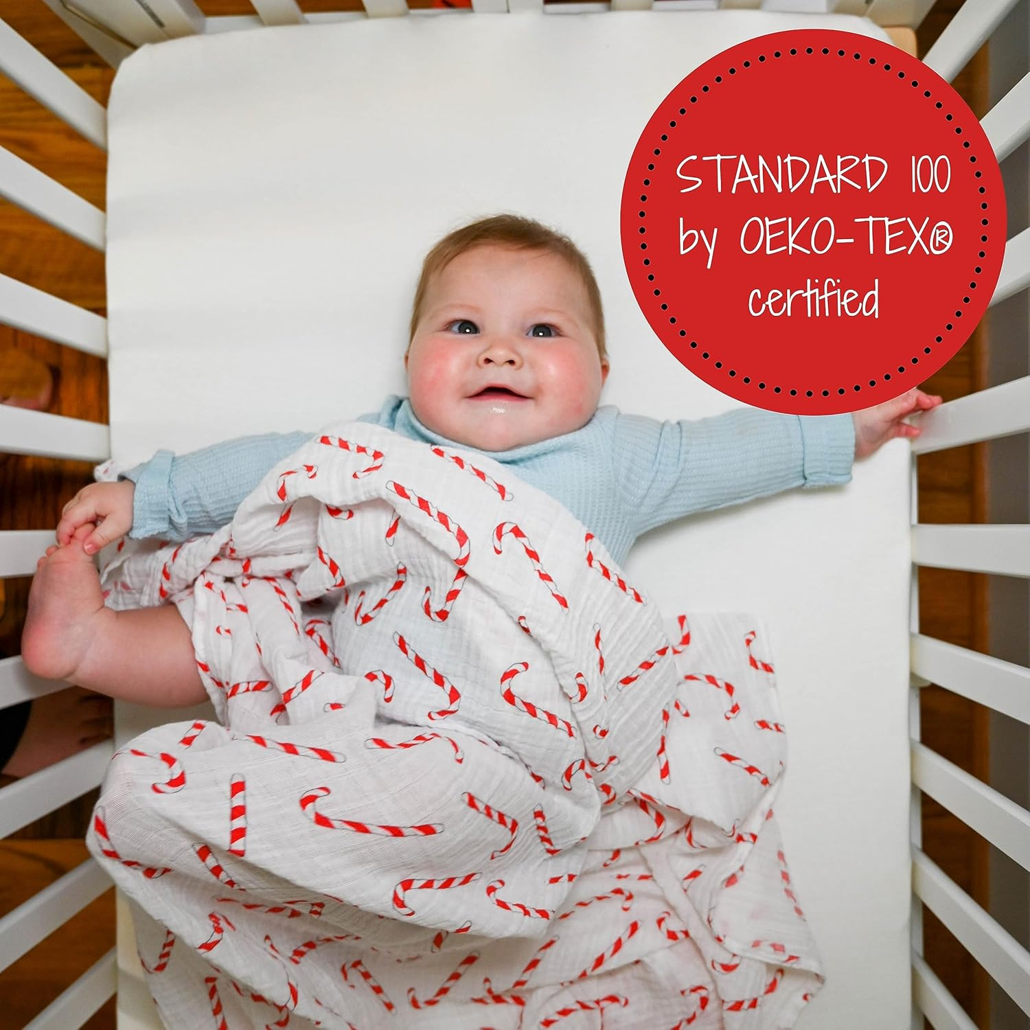 Lollybanks Baby Blanket, 100% Cotton Muslin Swaddle Blankets for Boys and Girls, Large 120 X 120 Cm Newborn Blanket, Soft and Breathable Baby Swaddle, Newborn Essentials, Registry (Candy Cane Print) image number 5