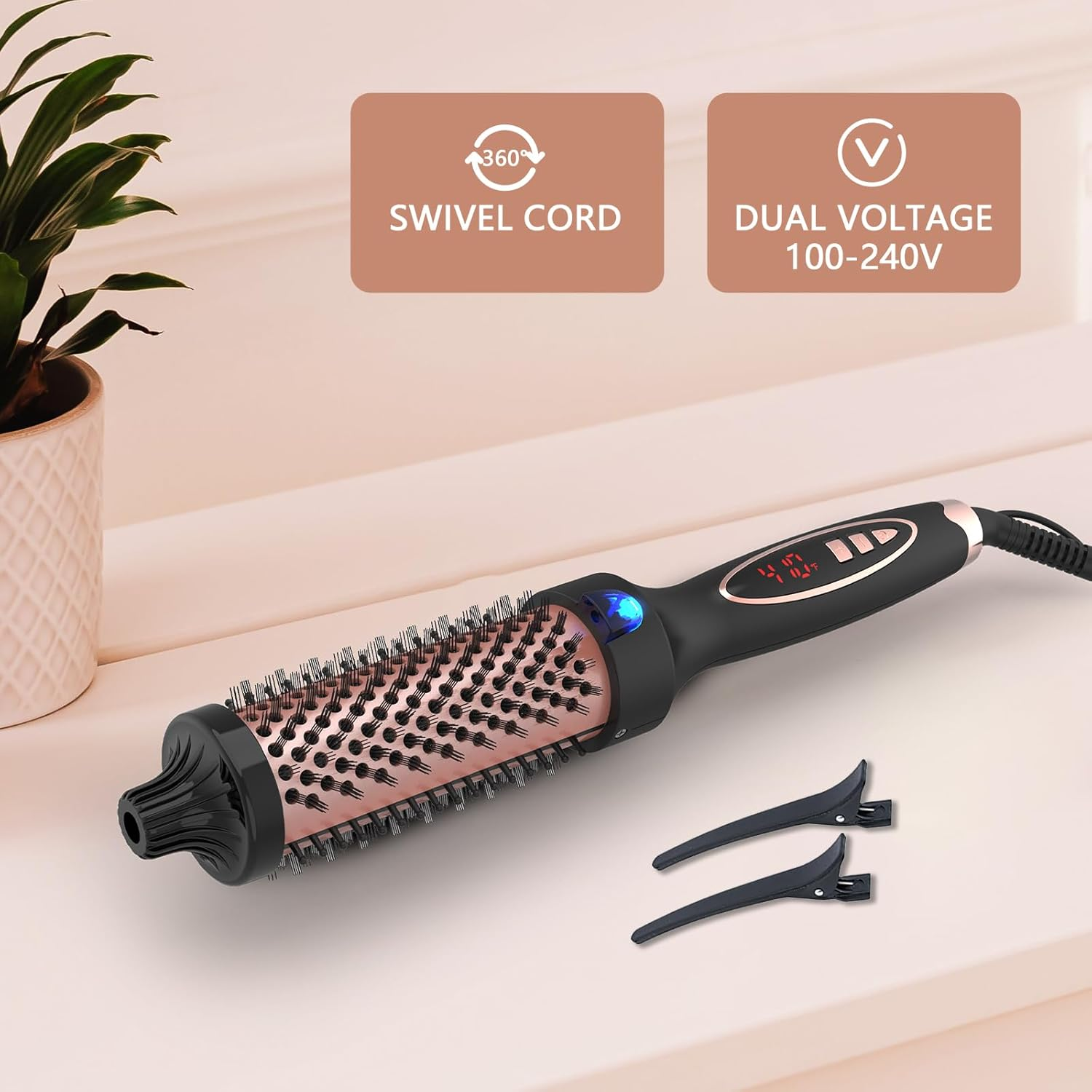 Curling Iron Thermal Brush 1.5 Inch Dual Voltage Travel Friendly with Digital Display Temperature Ceramic Tourmaline Ionic Fast Heated round Bush Suitable for Medium and Long Hair image number 1