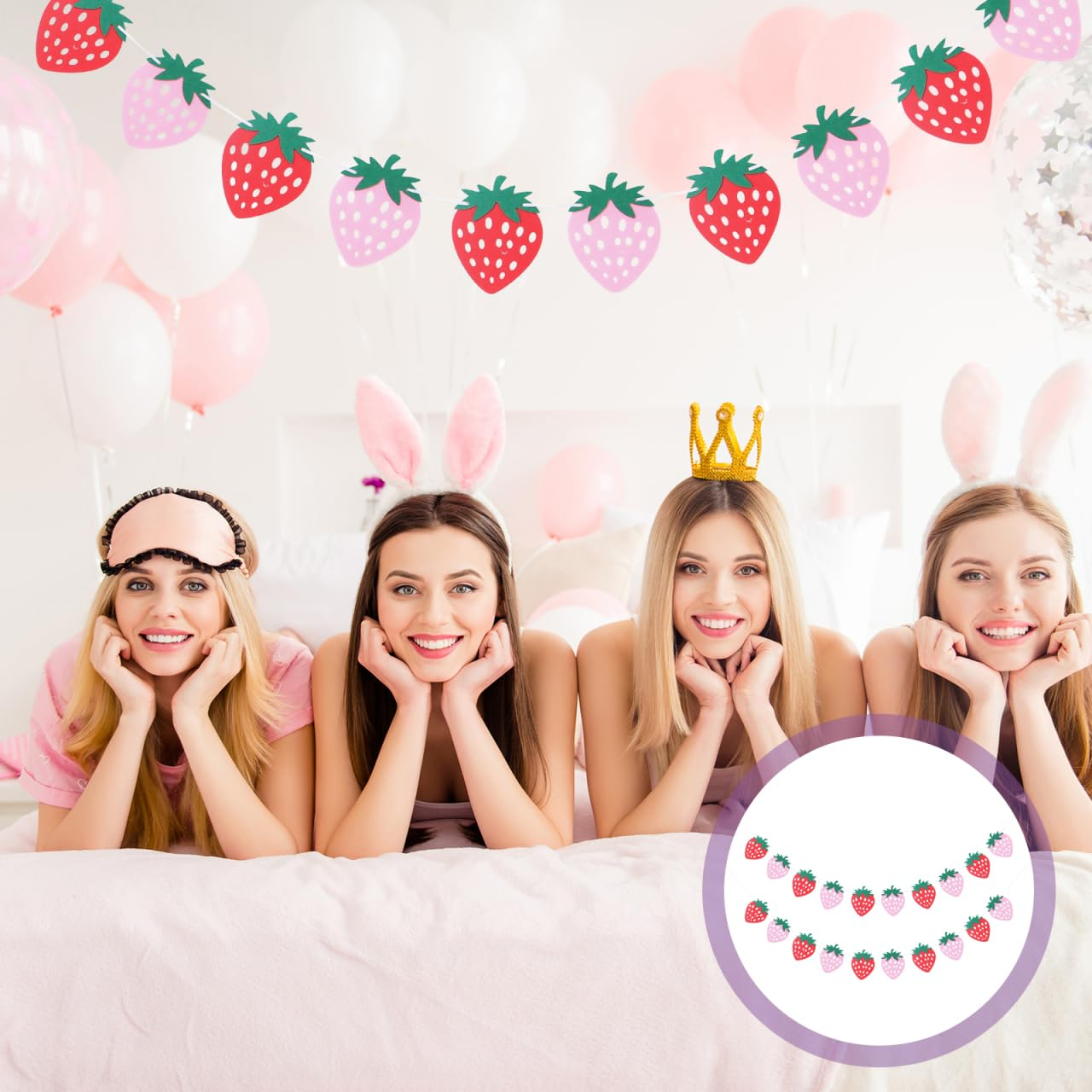 Totority Strawberry Birthday Party Banner Decoration Set Felt Hanging Buntings for Indoor Outdoor Festive Celebrations