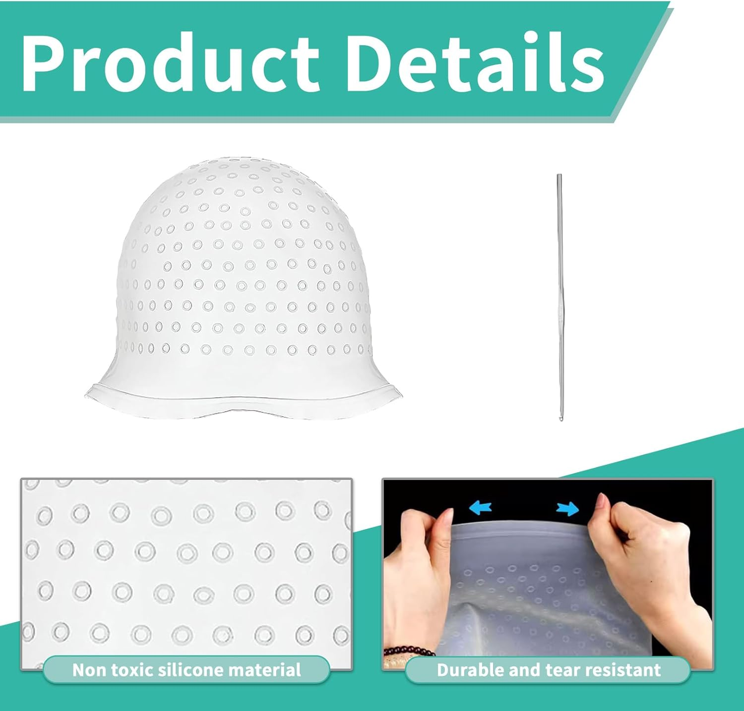 Silicone Hair Weft Cap, Hair Net Strands Hood with Holes, Reusable Hair Hairdresser Hair Colour, High Gloss Strands Set for Professional Salon and Home Hair Dyeing (White)