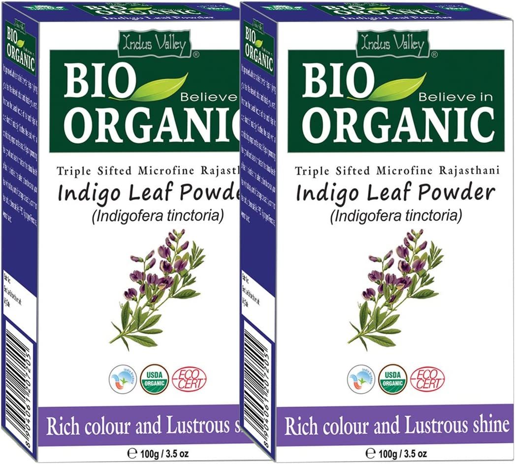 Indus Valley BIO Organic Indigo Leaf Powder for Hair &ndash; 100G (Pack of 2) | Natural Hair Coloring Powder | No Ammonia, No PPD, No Chemicals