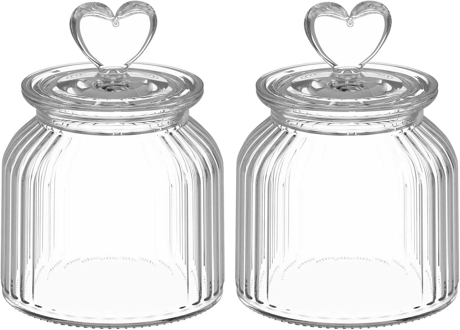 22 Oz Clear Glass Canister with Cute Heart Shaped Lids Set, Food Storage Glass Jars with Airtight Lids for Kitchen and Dining Room, Stripe/Set of 2 image number 1