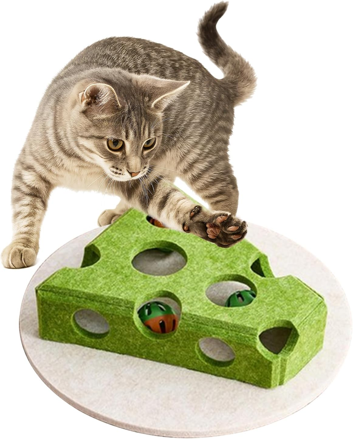 Cat Puzzle Toy, Interactive Cat Toys for Indoor Cats, Kittern Ball Toy with Soft Felt Maze Game Puzzle Box - Fun & Stimulating for Indoor Cats - round (Cheese) image number 3