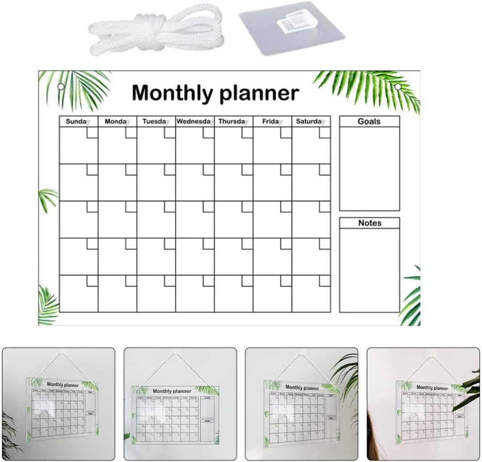 1Set Acrylic Memo Board Erasable Board for Home Office Transparent Design Includes Hook White Rope For image number 6