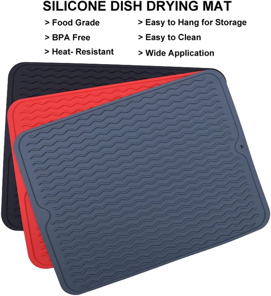 Silicone Dish Drying Mat, Multiple Usage Dish Drying Mat, Easy to Clean,Heat-Resistant Silicone Mat for Kitchen Counter/Sink/Bar/Bottle/Cup (Grey) image number 1