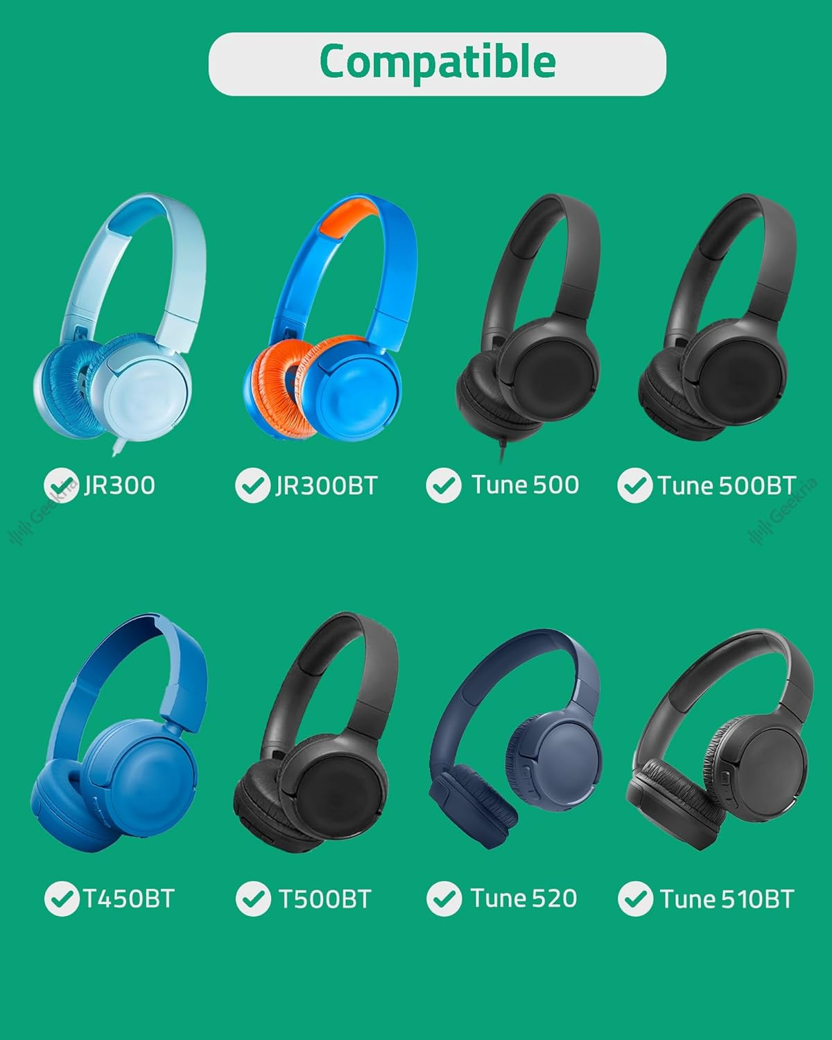 Geekria Quickfit Leatherette Replacement Ear Pads Compatible with JBL JR 300/ 300BT, T450BT, T500BT, Tune 500/ 500BT/ 510BT/ 520BT Headphones, Ear Cushions with Video Guide (Blue) image number 4