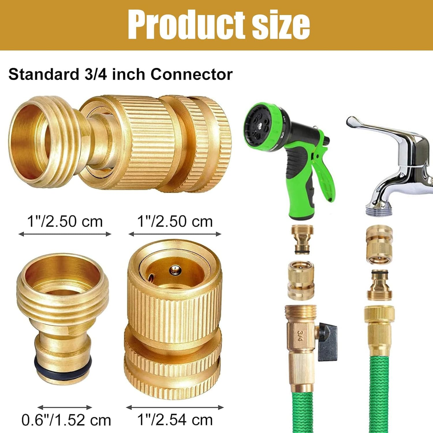 Garden Hose Fitting, 2 Set Thread Easy Connector Fittings, 3/4 Inch GHT Water Hose Connectors for Any Standard Garden Hose, Faucets, Hose Bibs and Watering Devices(Yellow) image number 4