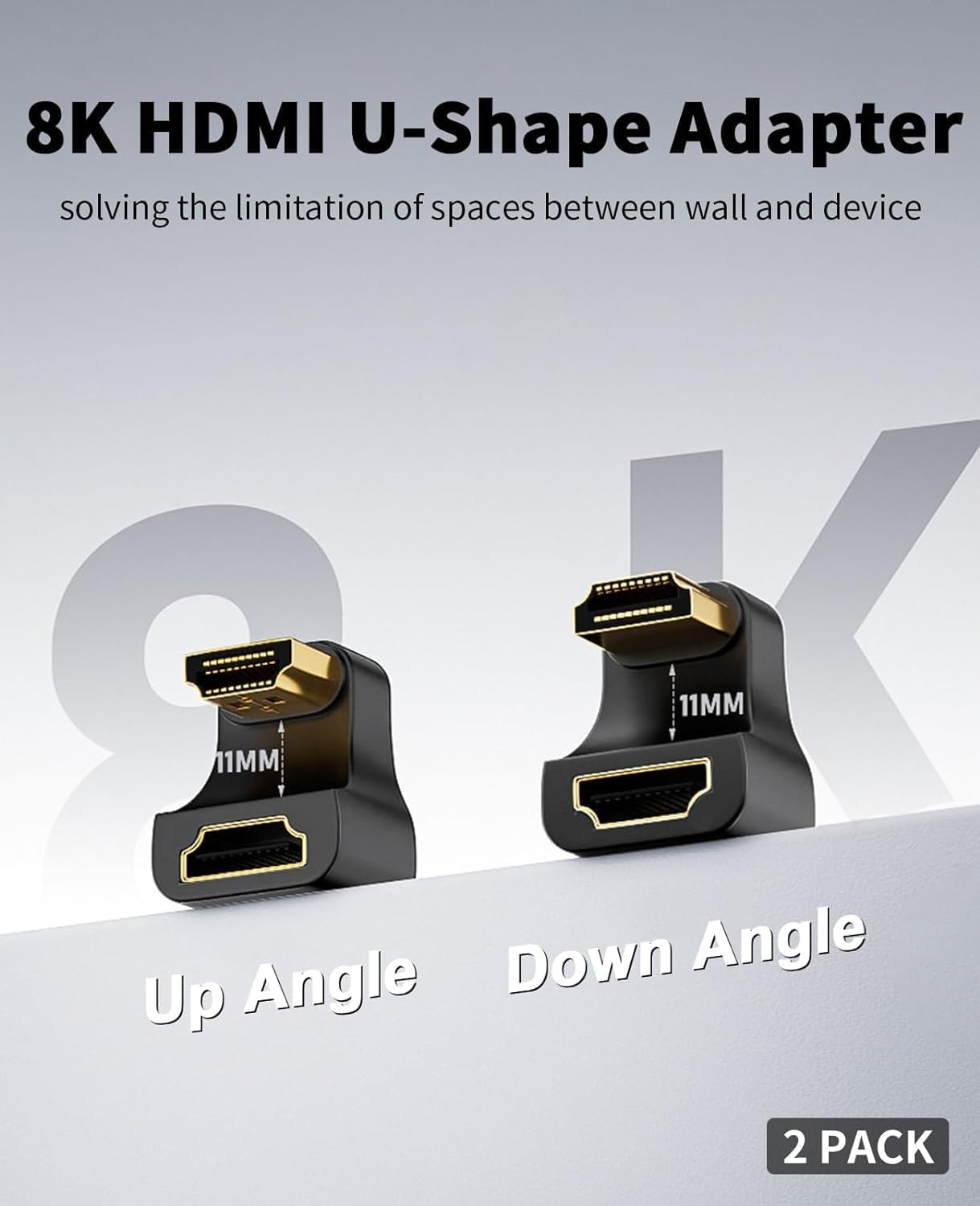 Duttek 8K U Shaped HDMI Adapter, 180 Degree HDMI Extender with LED Indicator for Laptop, HDTV, PS5 - 2 Pack image number 2