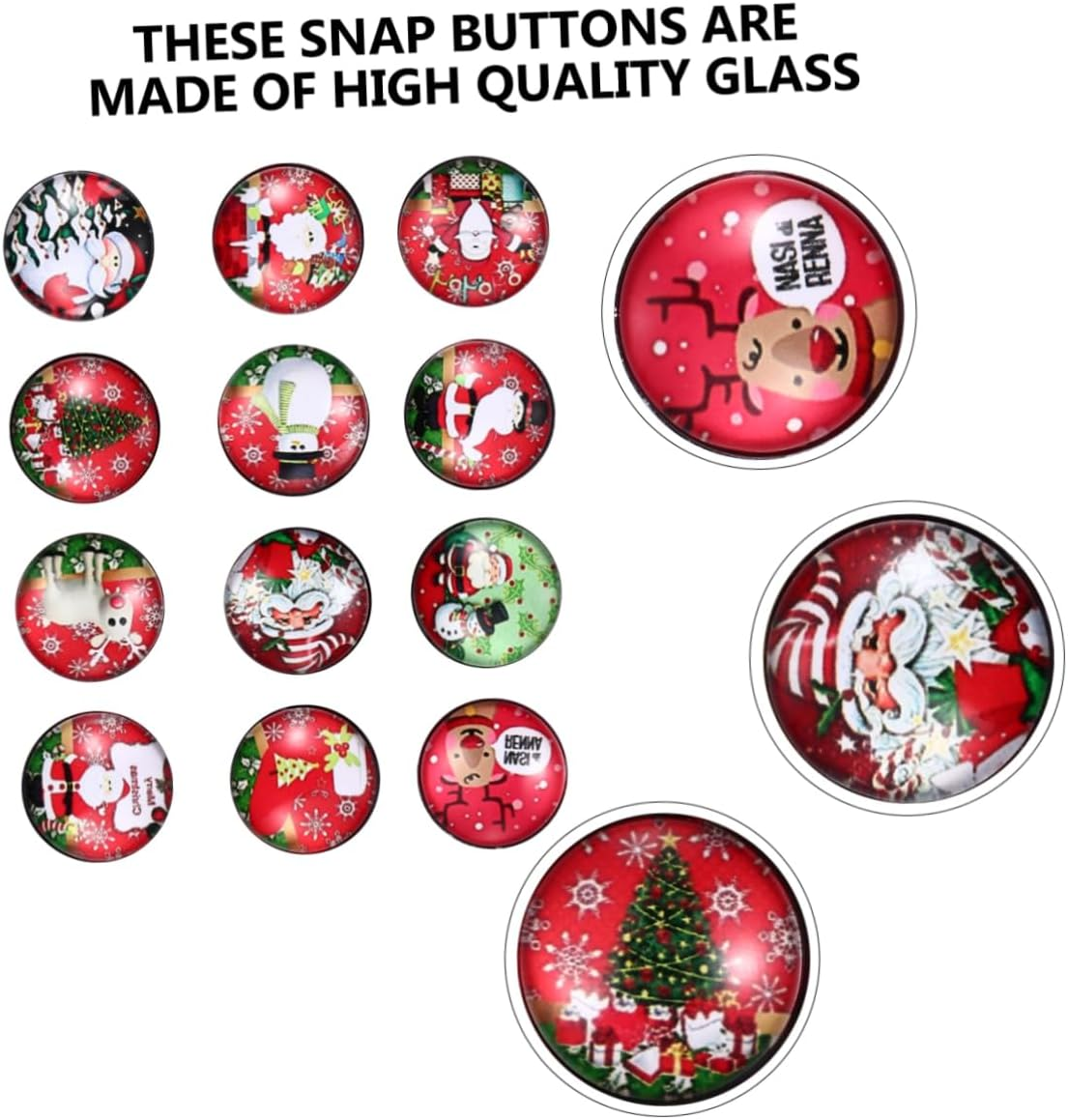 TEHAUX 24Pcs Glass Snap Buttons Jewelry Snap Charms Christmas Decorations Glass Buttons Jewelry Accessories for Craft Projects image number 6