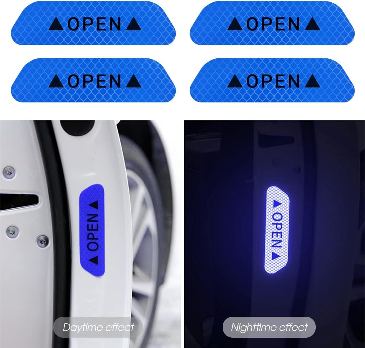 4PCS Reflective Open Warning Stickers for Car Door, Night Visibility Auto Safety Prompt Decals, 3.6 Inch Anti-Collision Protective Strip Tape, Car Accessories Universal for Truck, SUV, Van (Blue) image number 3