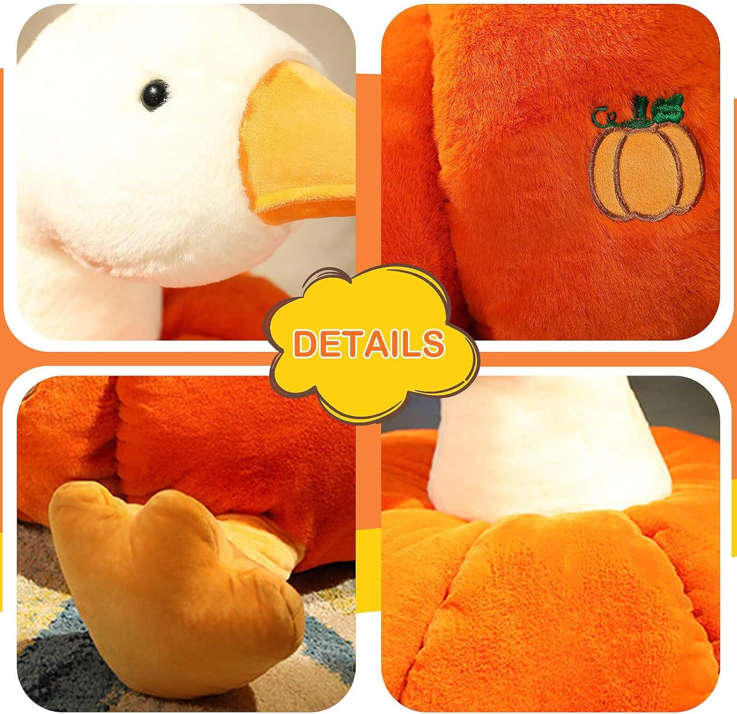 9.8'' Pumpkin Duck Plush Toy Cute Hugging Plush Pillow, Goose Stuffed Animal for Halloween Christmas Birthday Parties Decorate and Gifts image number 5