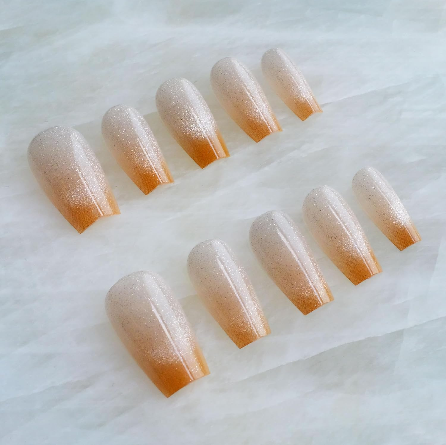 Glossy Cat Eye Ballerina Press-On Acrylic Nails, Coffin Style (Orange, M) image number 2