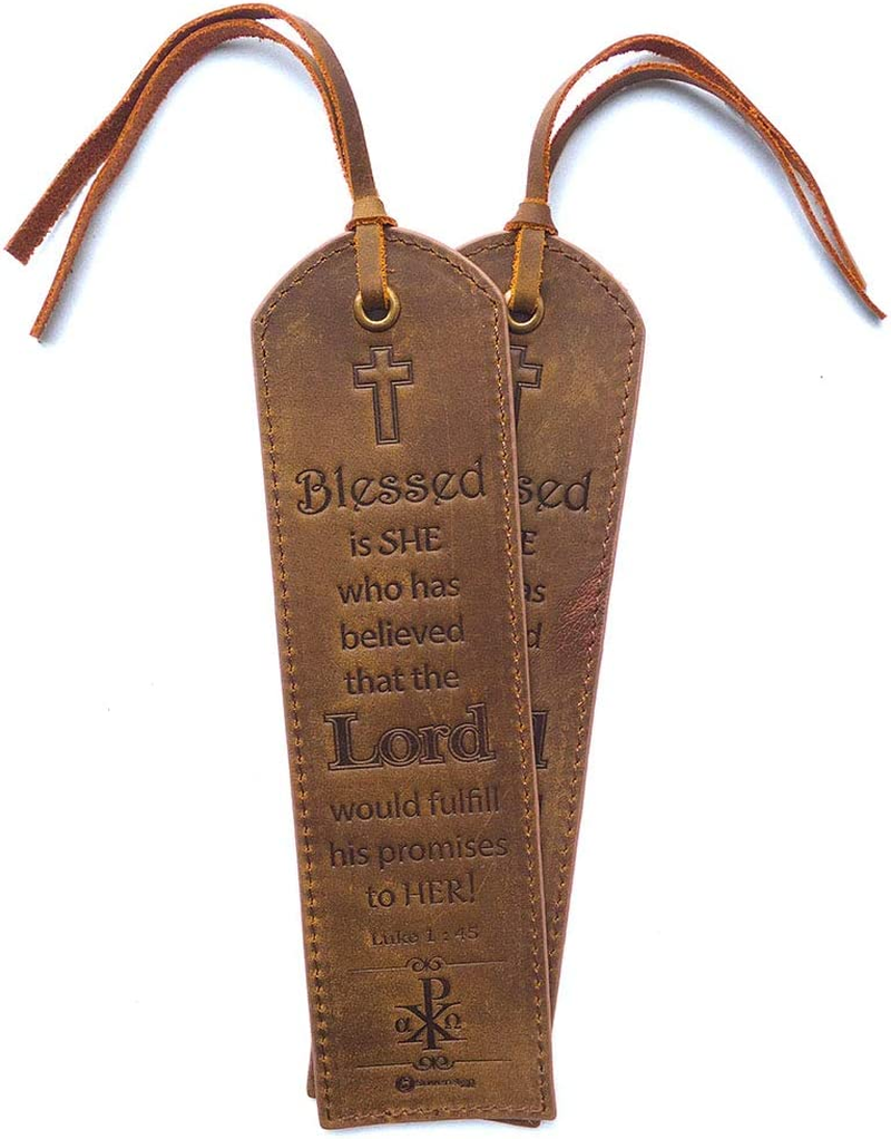 Leather Bible Bookmarks - 2 Leather Christian Bookmarks with Inspirational Bible Verse | Luke 1: 45 Blessed Is She | Perfect Religious Book Marker Gifts for Men, Women, Readers and Friends image number 6
