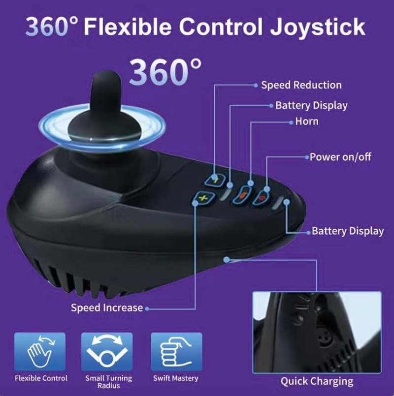 Electric Wheelchair Lithium-Powered Lightweight Foldable - Geezcare Motorized for Adult Seniors, 500W Power - 23Kg Weight with Battery - Airline (MSDS) and Cruise Approval with Aluminium Frame, Detachable Battery & Liftable Armrest -Thick Cushion Seat- Compact Comfort in Purple & Black (Purple) image number 3