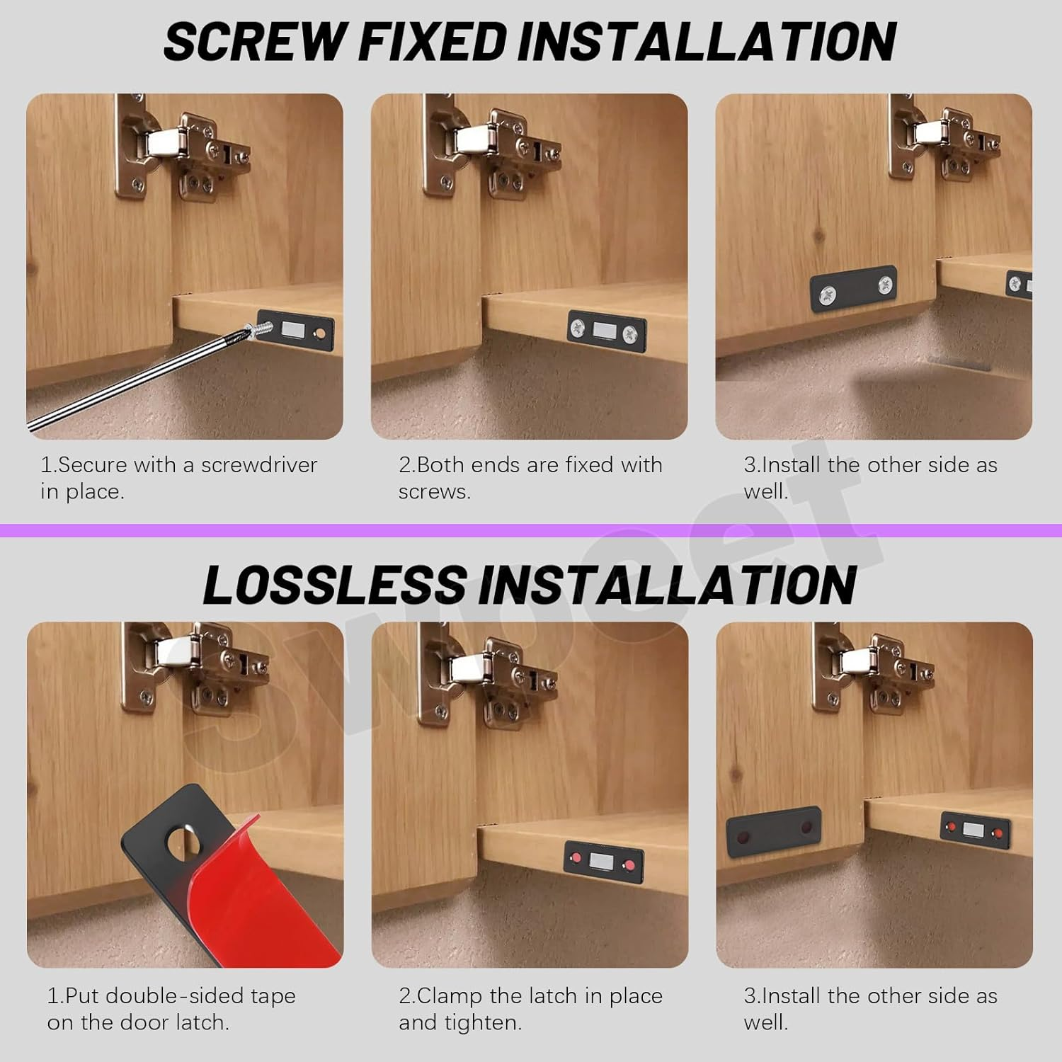 Swpeet 12 Pack Black Stainless Steel Cabinet Magnetic Catch Assortment Kit, Ultra Thin Cabinet Magnetic Catch Adhesive Cabinet Door Magnets for Door Kitchen Cupboard Closure Closet Door Closer image number 3