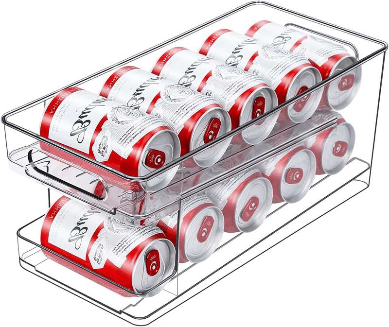 Fridge Organiser, Refrigerator Storage Bins with Rolling, 2-Tier Can Dispenser, Drink Food Storage, Home Kitchen Organisation, Soda Beverage Container, for Fridge Freezer Pantry Countertop Cabinets image number 3