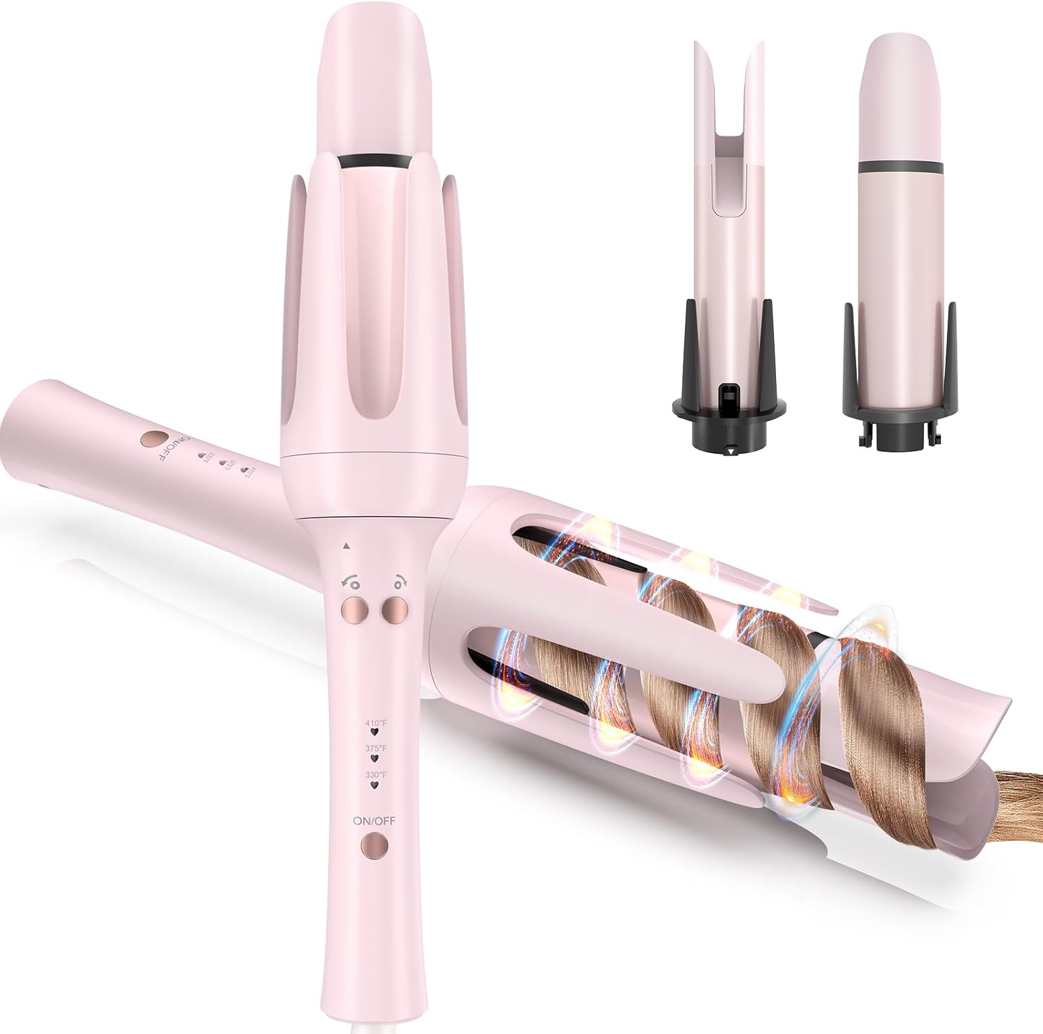 Automatic Curling Iron Hair Curler, Replaceable Curling Wand with 2 Sizes Barrel (1", 1.25") & 3 Temps, Hair Waver with Anti-Tangle & Auto-Off, Double Voltage Rotating Curling Iron for Long Hair-Rose image number 5