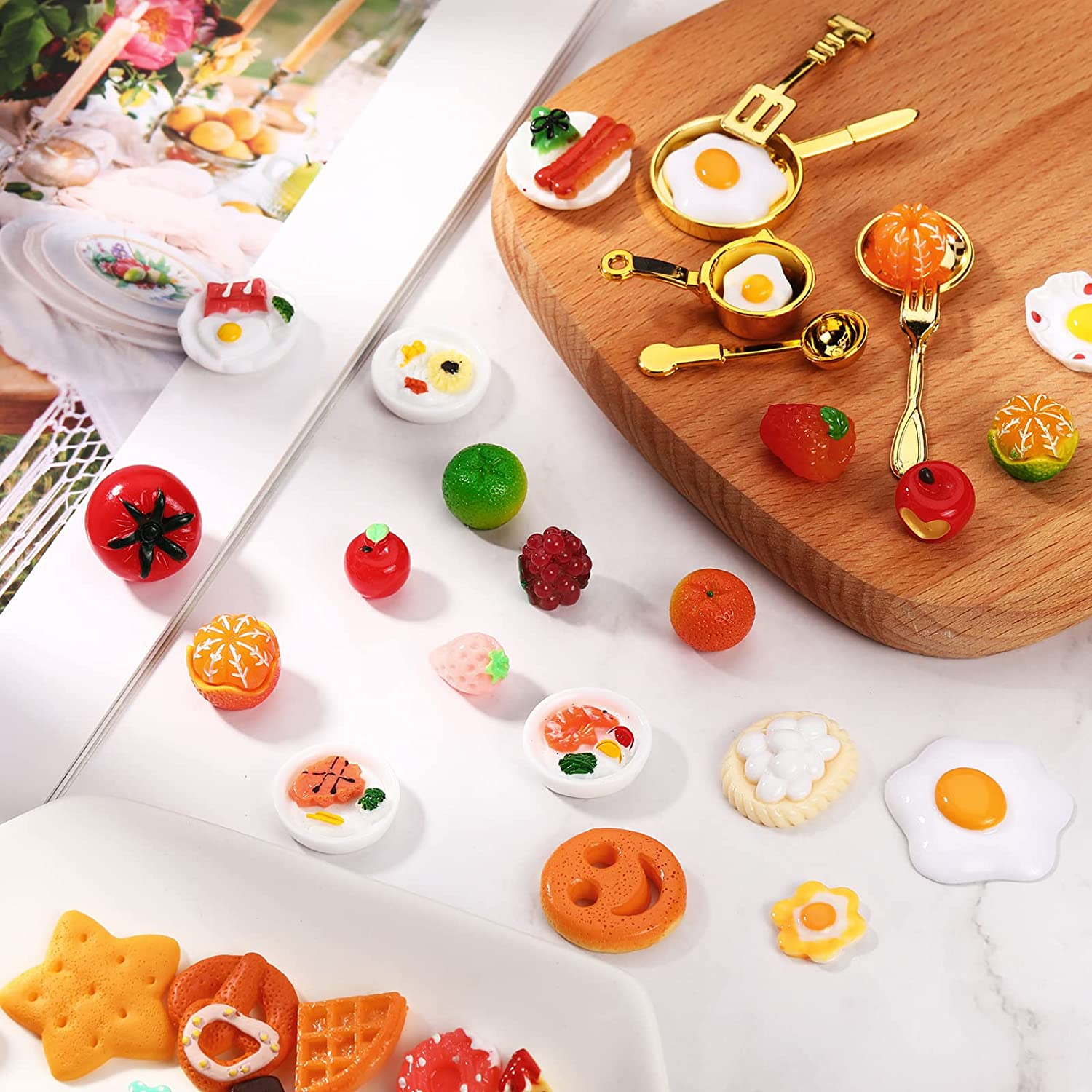 Skylety 180 Pieces Miniature Food Drinks Toys Mixed Resin Foods Dollhouse Kitchen Play Food Mini Food Toy Set for Adults Teenagers Pretend Cooking Game Doll House Decoration image number 3