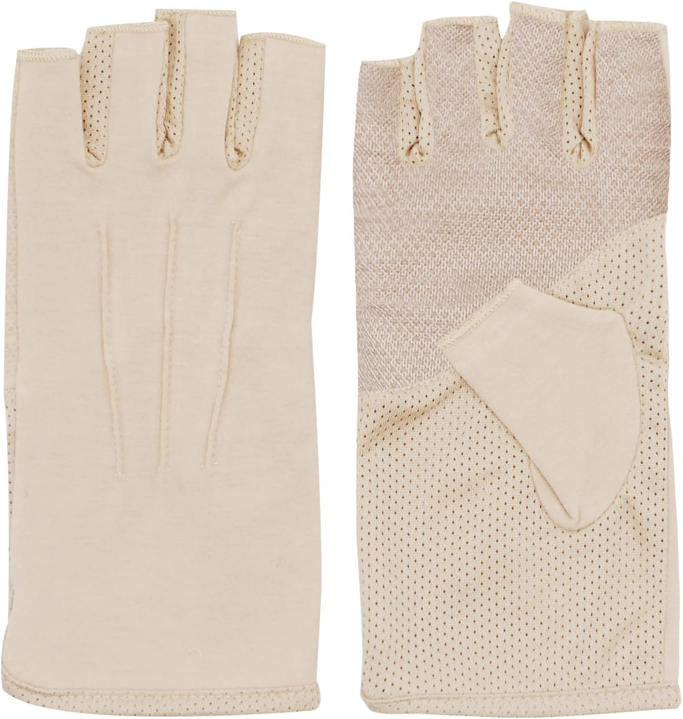 Bienvenu Mens Summer UV Protection Half Finger Outdoor Hiking Driving Cycling Riding Cotton Breathable Sunblock Gloves - Beige image number 6