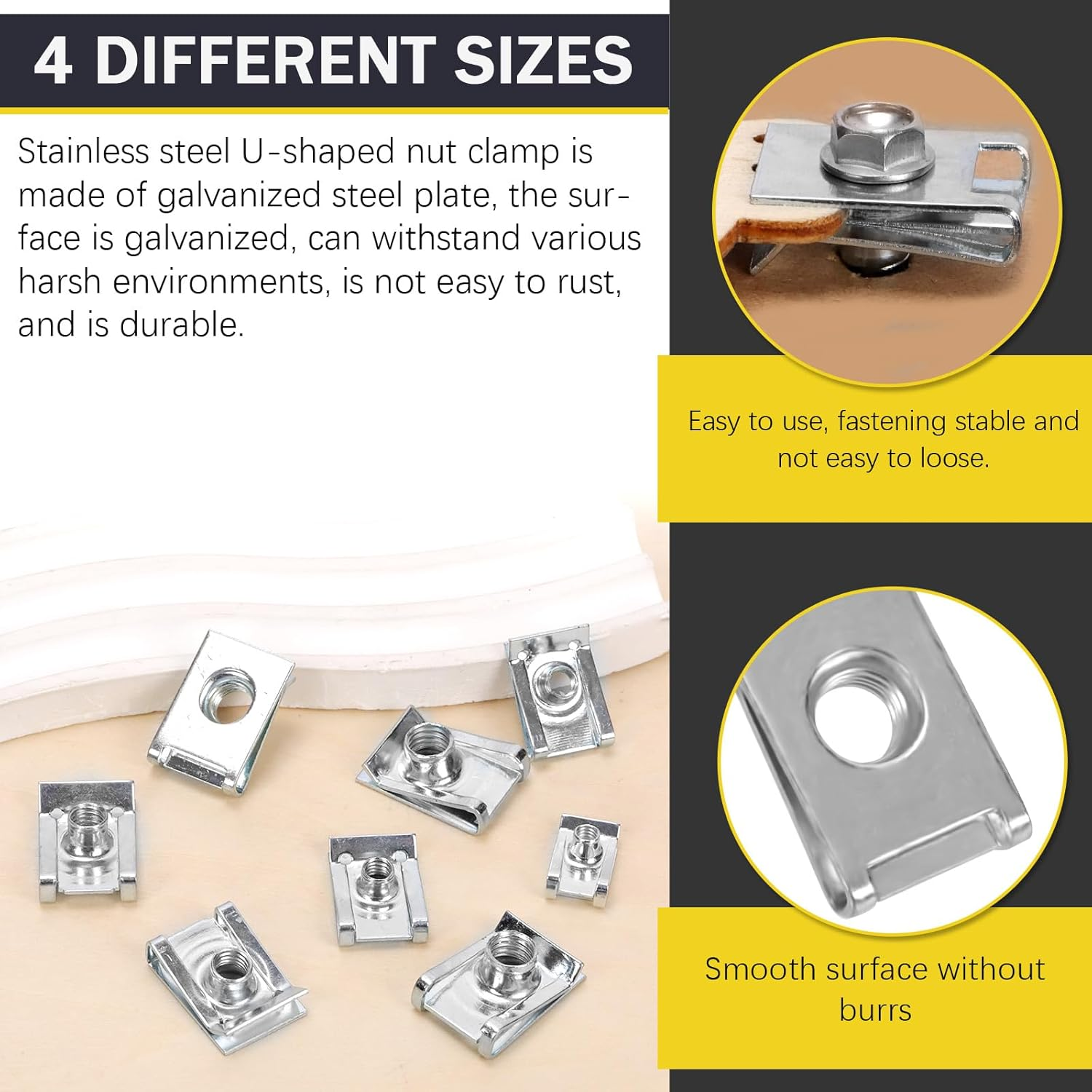 50Pcs M4 M5 M6 M8 304Stainless Steel Auto Car U-Clip, Automotive U Nut Clips U-Style Clip-On Nuts U Fastener Clips U Clip Nuts for Engine Fender Bumper Dash Door Panel Interior