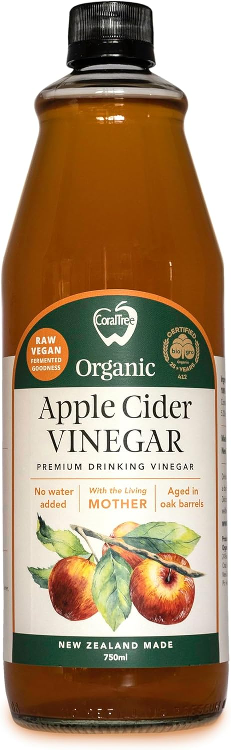 Coraltree Organic Apple Cider Vinegar &ndash; with the Living &ldquo;Mother&rdquo; &ndash; 750Ml Bottle image number 2