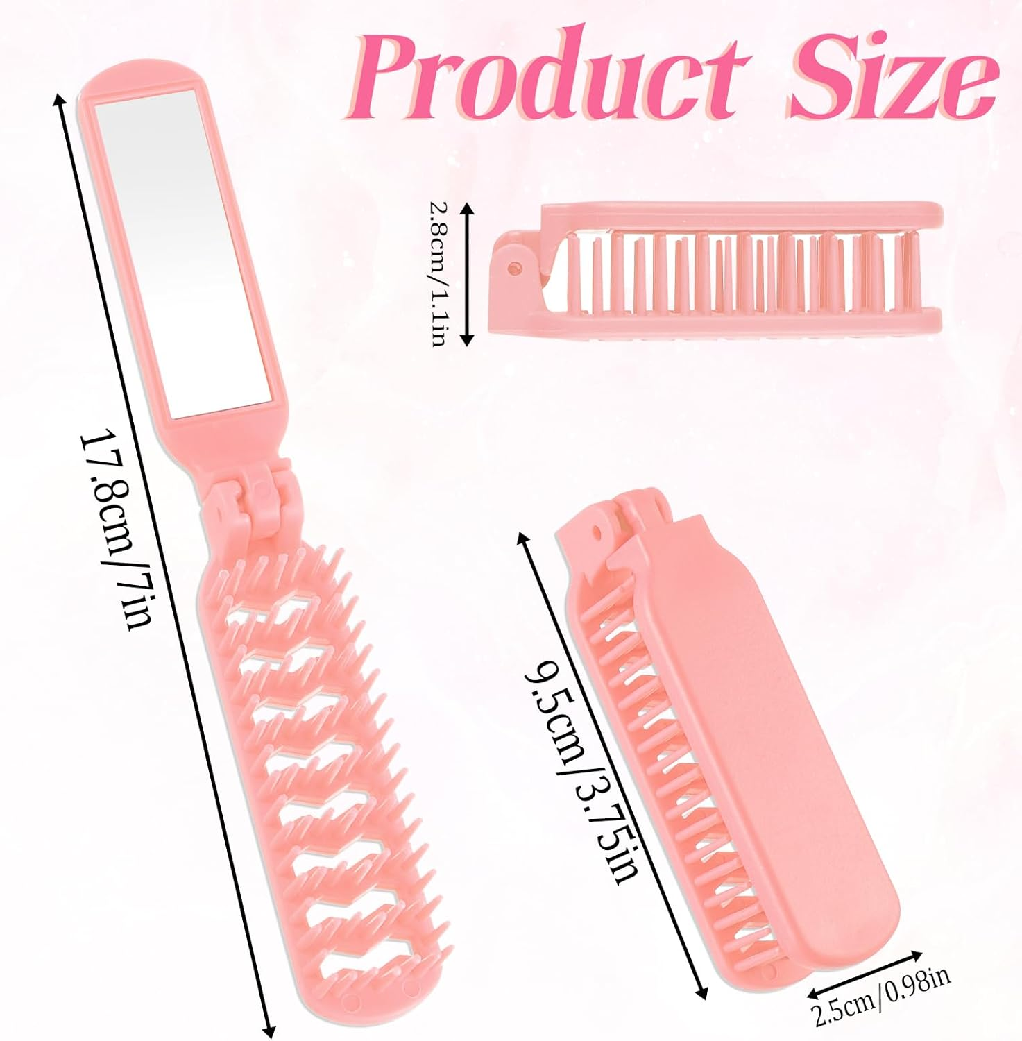 Travel Mini Folding Hairbrush with Mirror - Collapsable Pocket Size Scalp Massage Comb Compact Vent Brush - Wet Hairbrush Detangling Brush for Gym, Purse, Swimming