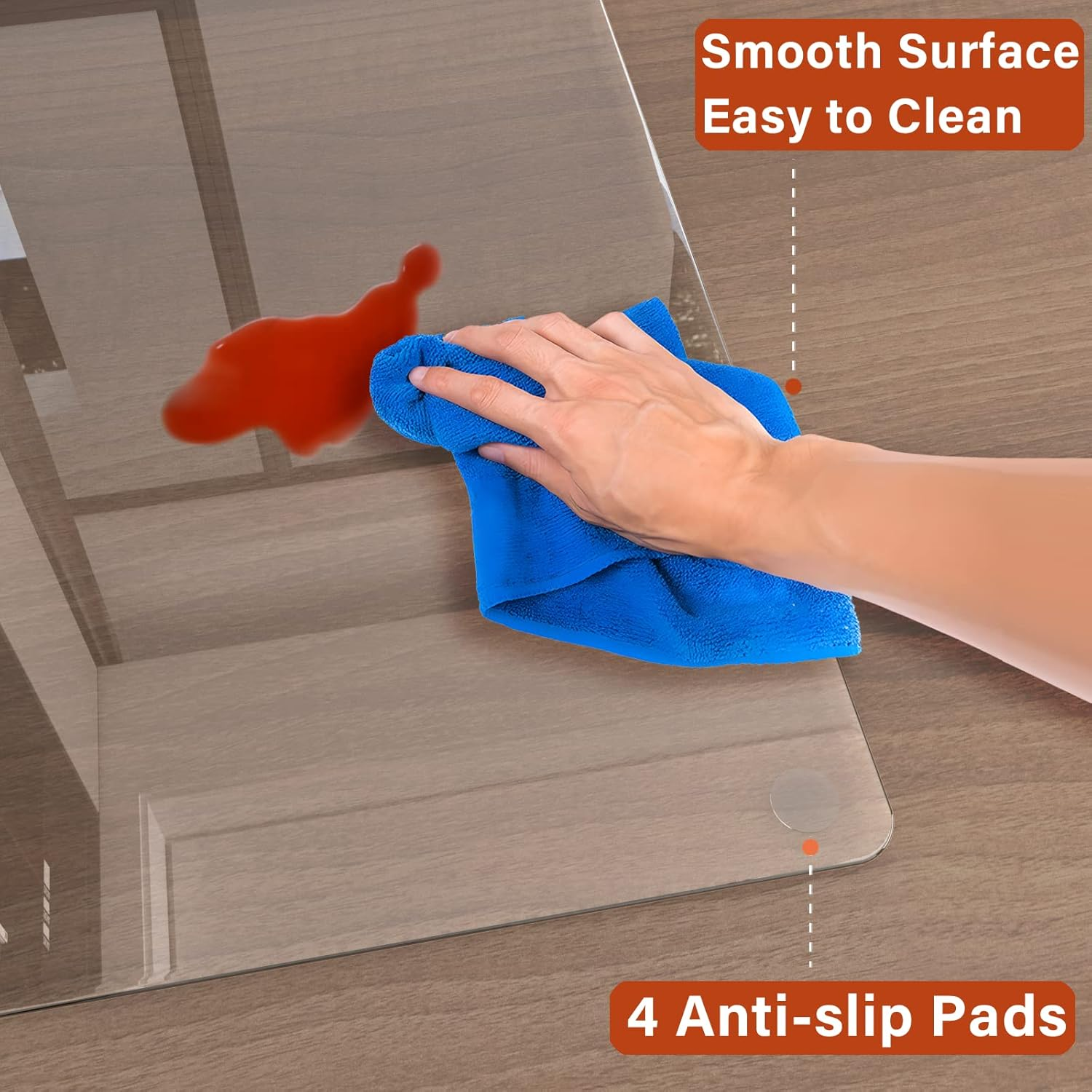 CONGUILIAO Glass Chair Mat, 115X139Cm Tempered Glass Office Chair Mat for Carpeted or Hardwood Floors, Computer Chair Mat Floor Protector Mat, Effortless Rolling, Easy to Clean (Transparent) image number 5