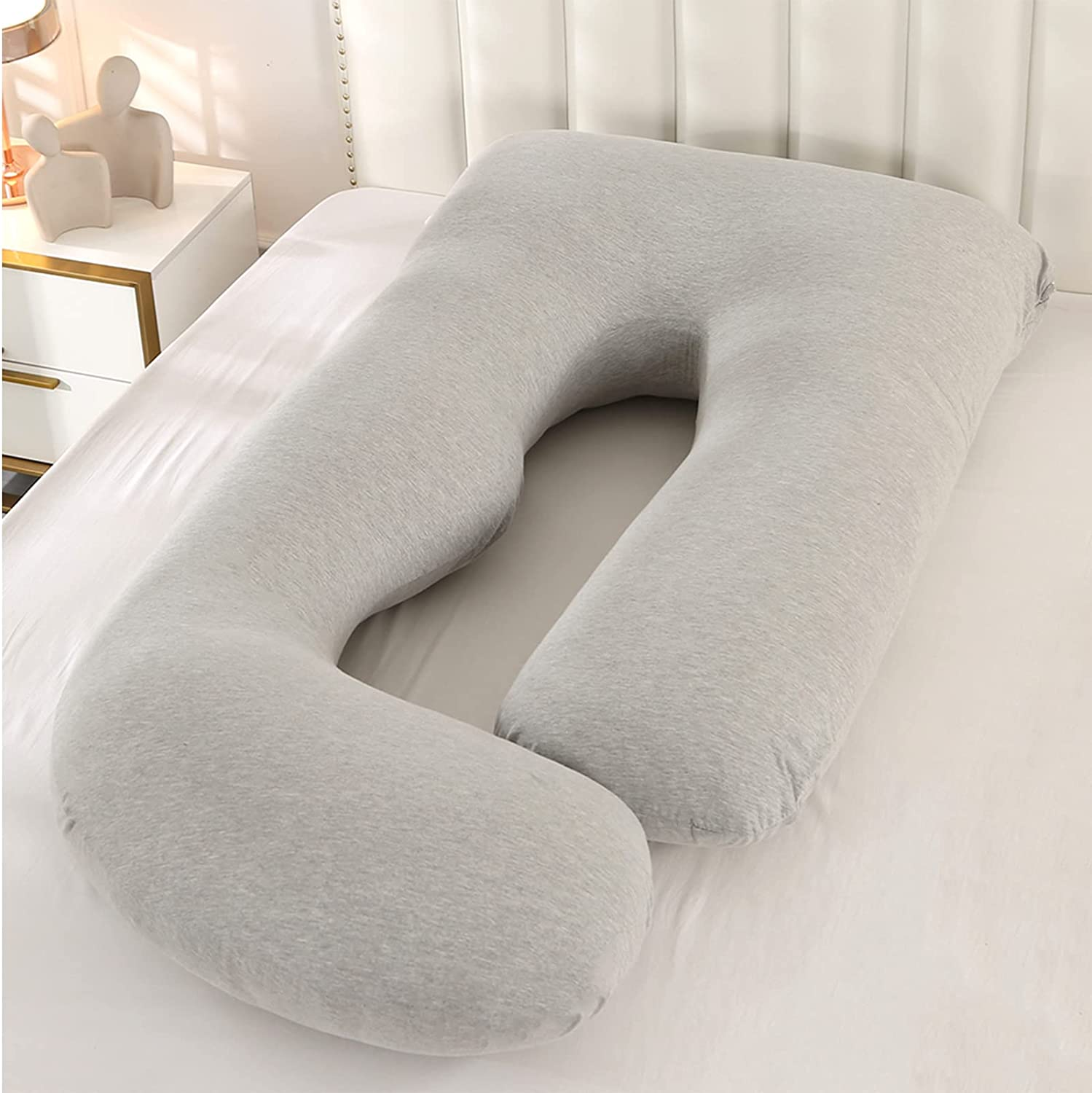 Pregnancy Pillow, J Shaped Body Pillow with Removable Cover, Full Body Pregnancy Pillow Support for Back, HIPS, Legs, Belly for Nursing, Maternity and Pregnancy (140X70X18Cm, Grey)