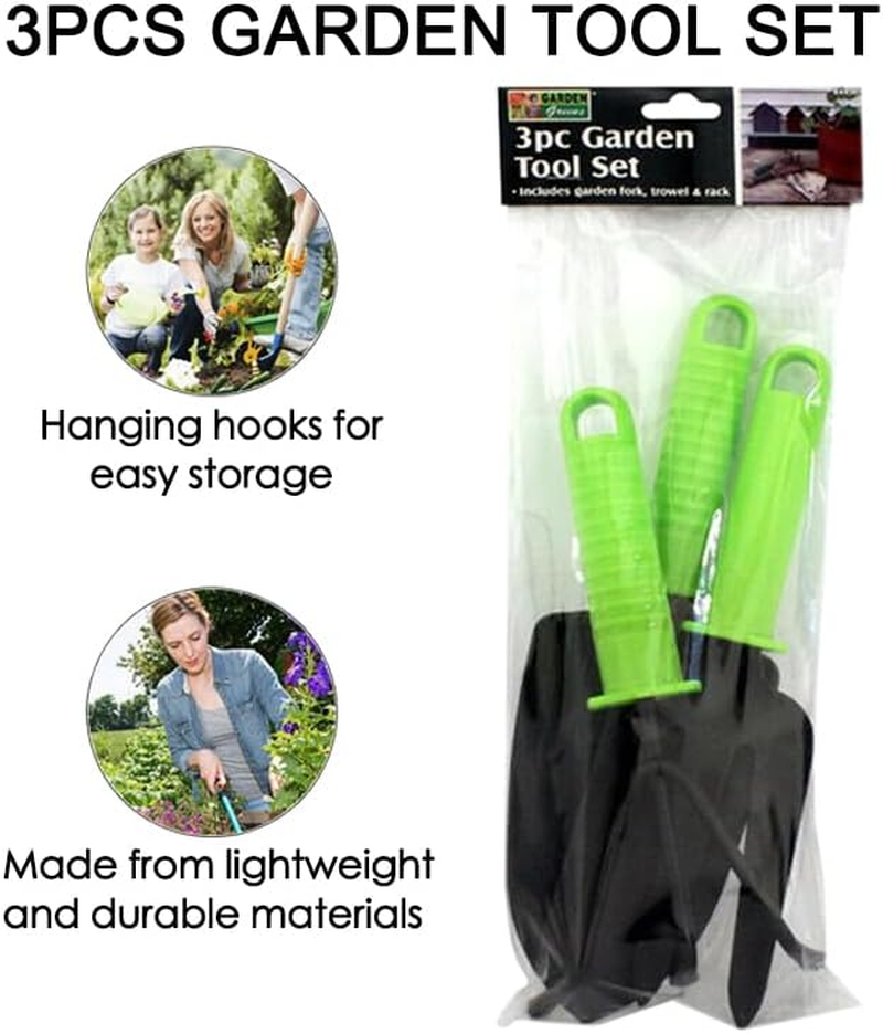 Leona Co 3PCS Garden Hand Tools - Fork, Trowel & Rack Lightweight Durable Garden Tools for Planting, Weeding, and Cultivating