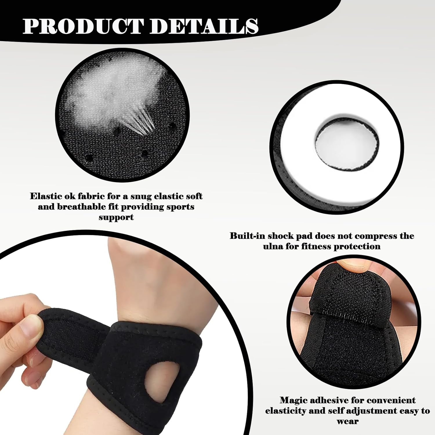 2 PCS TFCC Wrist Brace, Adjustable Wrist Widget, Wrist Support Strap for Weight Bearing Strain Pain Relief, Strap for TFCC Tear - Ulnar Sided Wrist Pain, Left and Right Straps for Exercise (Black) image number 1