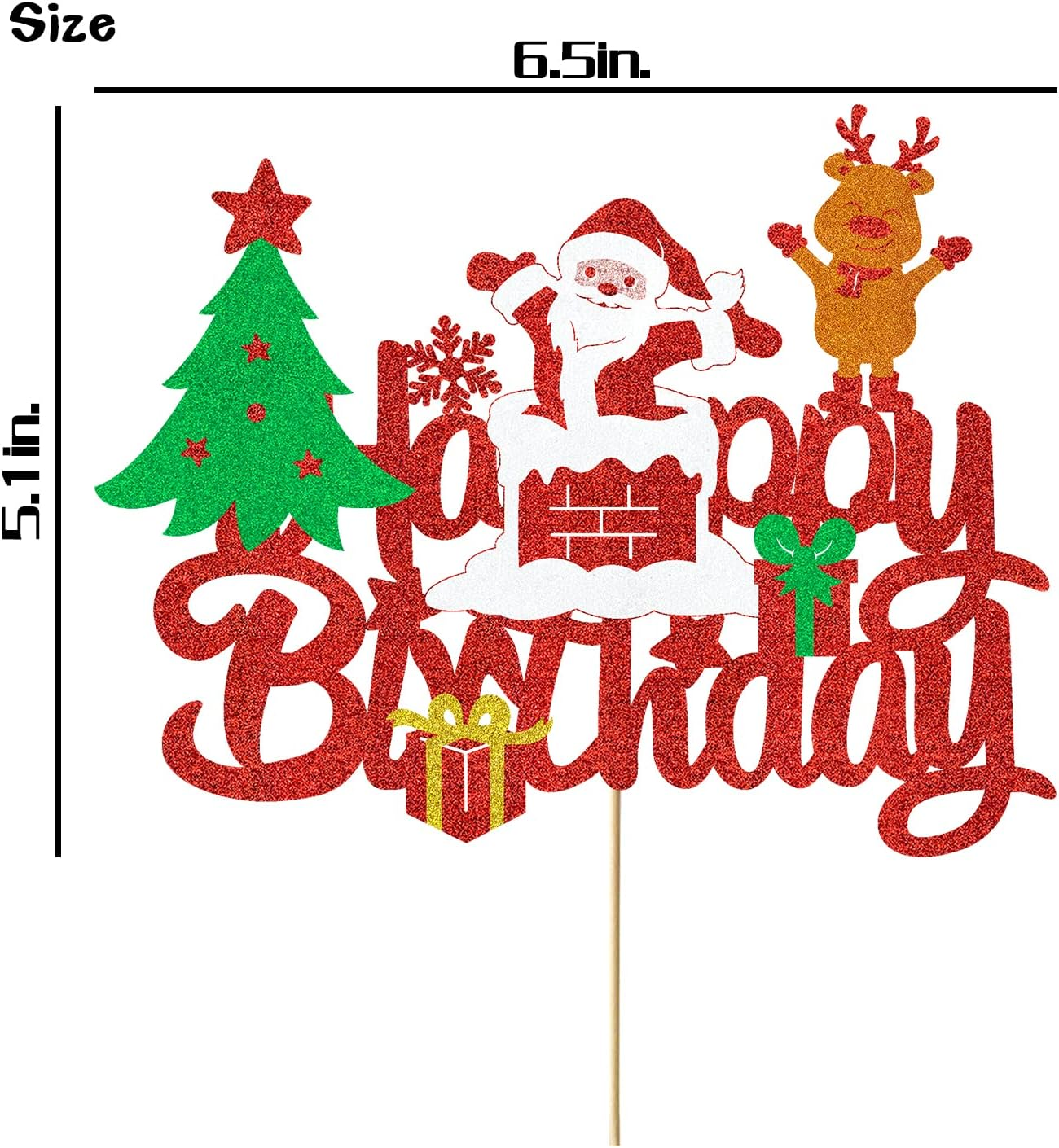 Santa Clause Birthday Cake Topper - Glitter Red Reindeer Winter Christmas Party Decoration Supplies image number 2