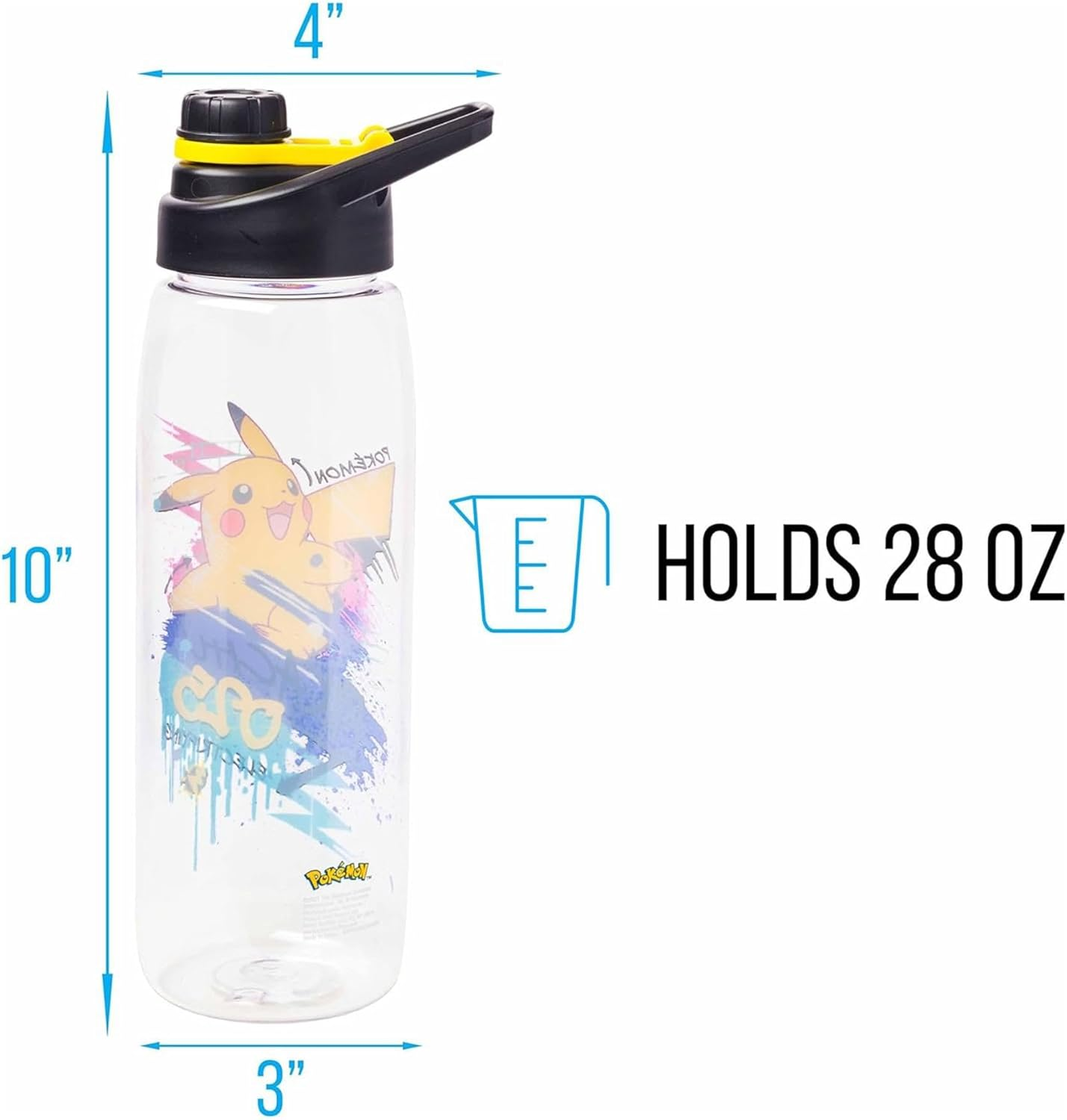 Silver Buffalo Pok&eacute;mon Skate Graffiti Electrifying Pikachu Water Bottle with Screw-On Lid, 28 Ounces image number 1