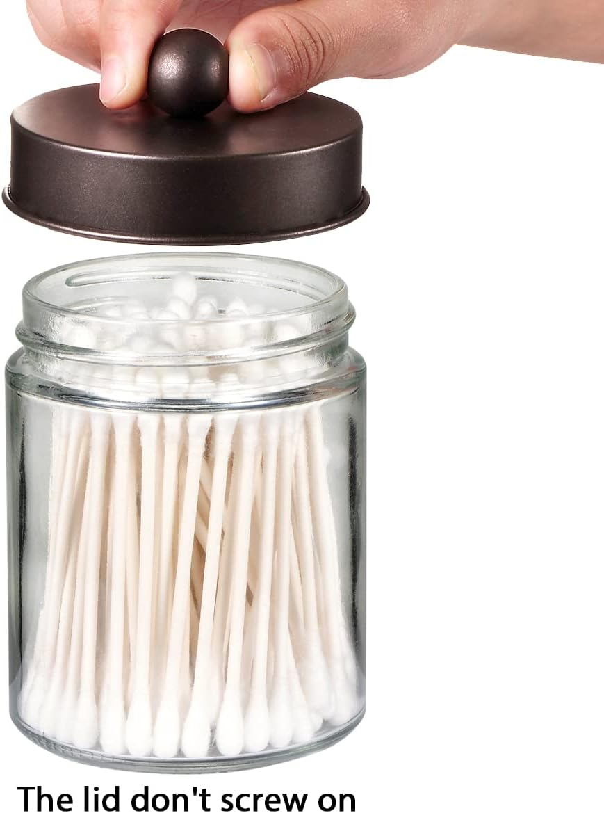 Amolliar 4Pc Apothecary Jars Bathroom Vanity Storage Organizer Set -Countertop Canister with Stainless Steel Lids &Cute Stickers - Qtip Dispenser Holder for Qtips,Cotton Swabs,Makeup Sponges (Bronze) - Brushed Nickel image number 7