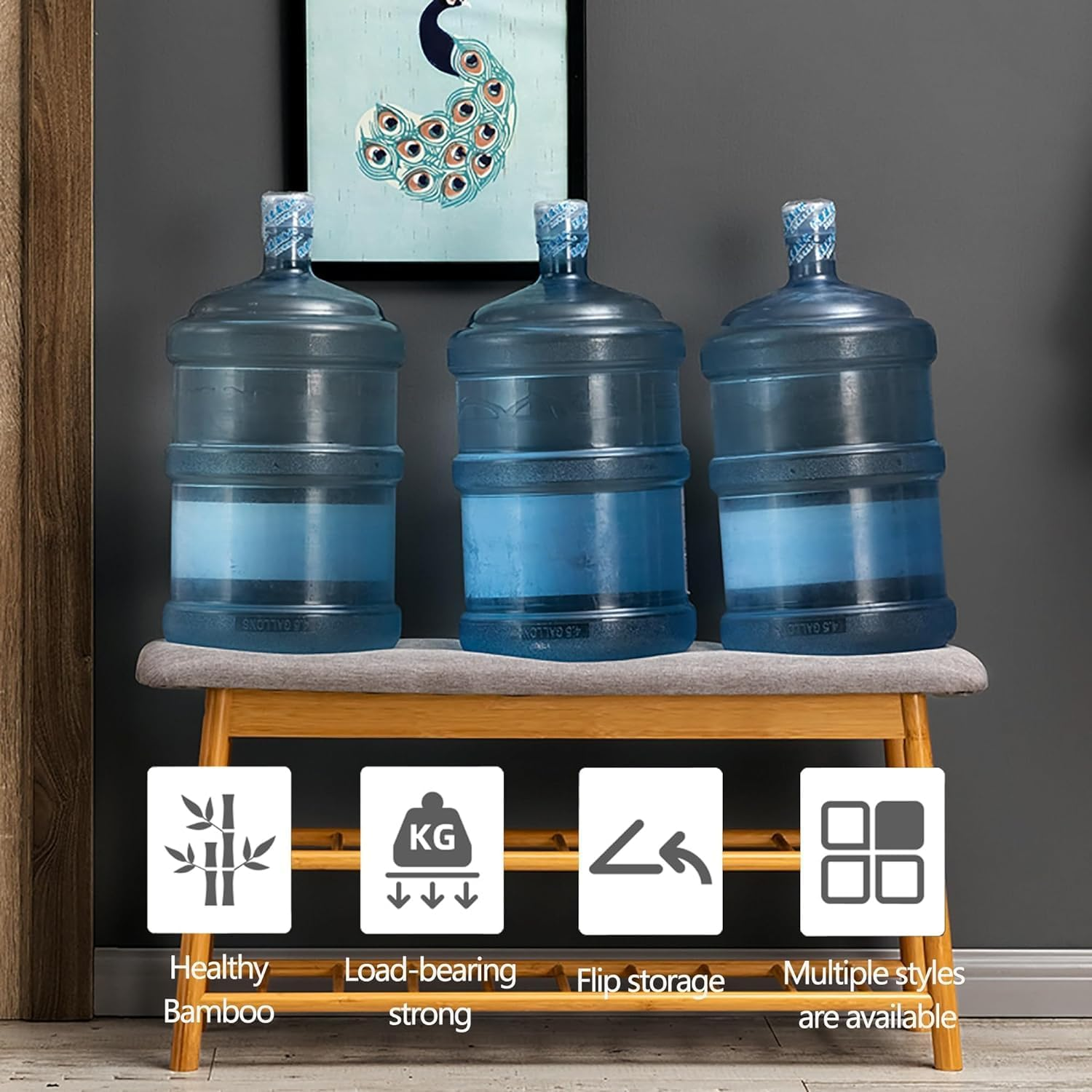 Bamboo Shoes Bench Seat Shoe Rack 2 Tier Storage Stool Rack with Hidden Storage Compartment for Entryway Hallway Bedroom Living Room Shoes Shop (91 * 27 * 44Cm) image number 3