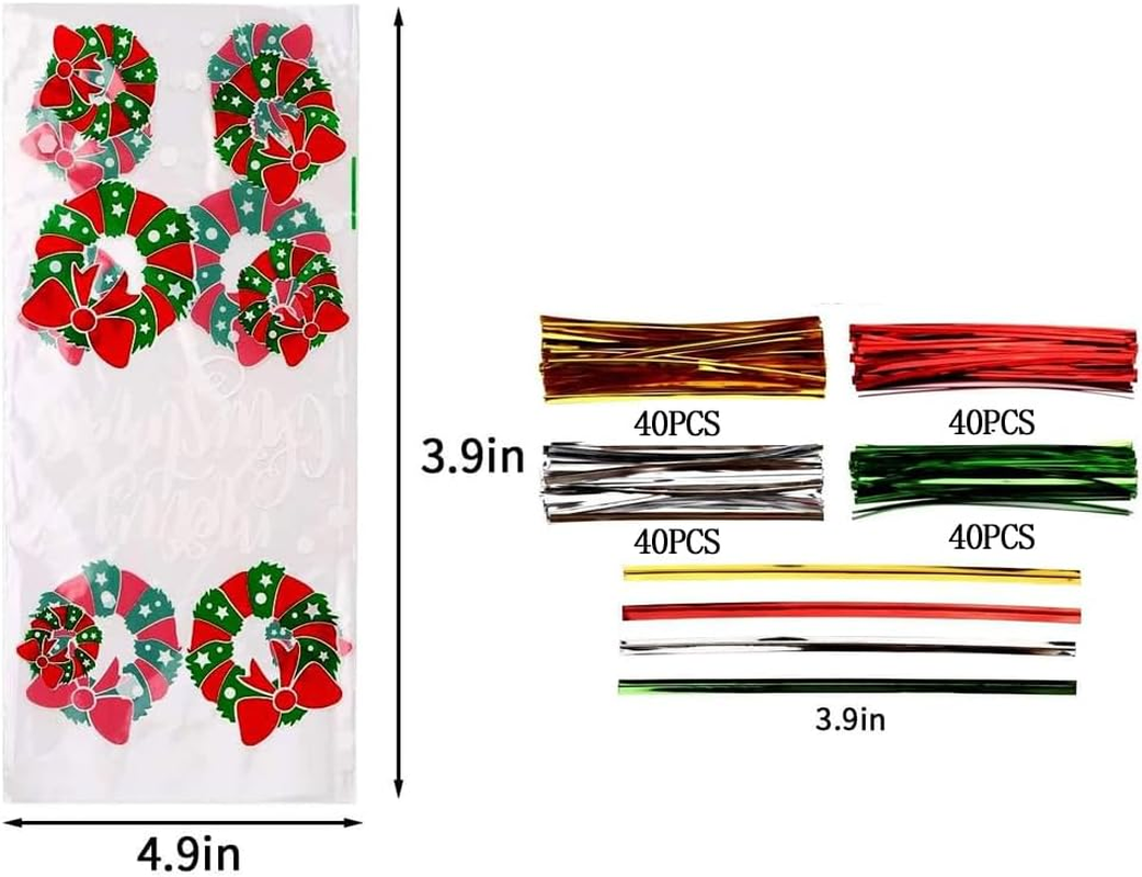 CCINEE 8 Styles Christmas Cellophane Candy Bags, Small Item Packaging Bag for Christmas Holiday 120Pieces image number 2