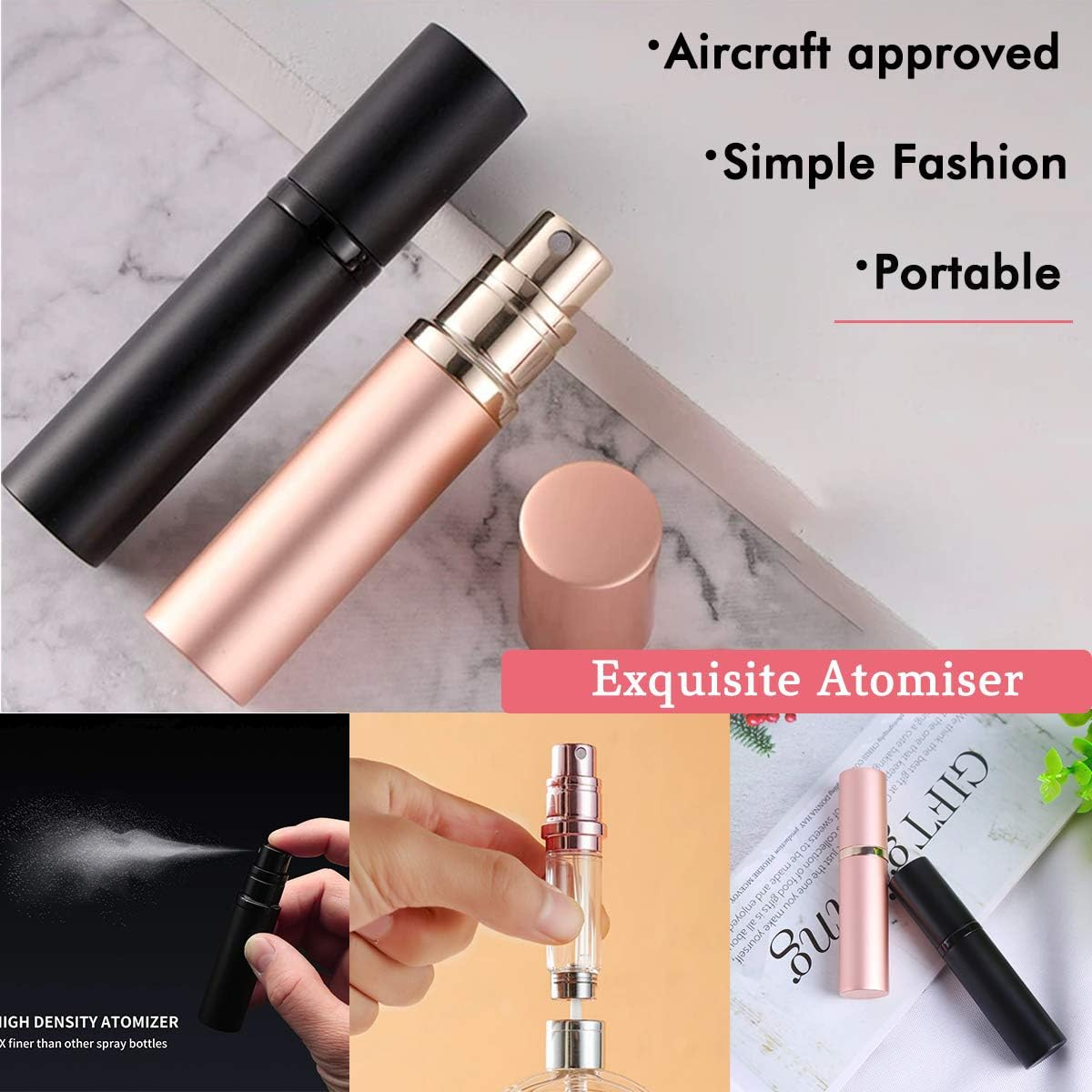 SIXTMOON Asanana Perfume Atomizer, Refillable & Travel Size Perfume Bottle, Leaking Proof,Bottom Pump without Funnel, Luxurious Small Women and Men, 5 Ml (Silver) image number 1