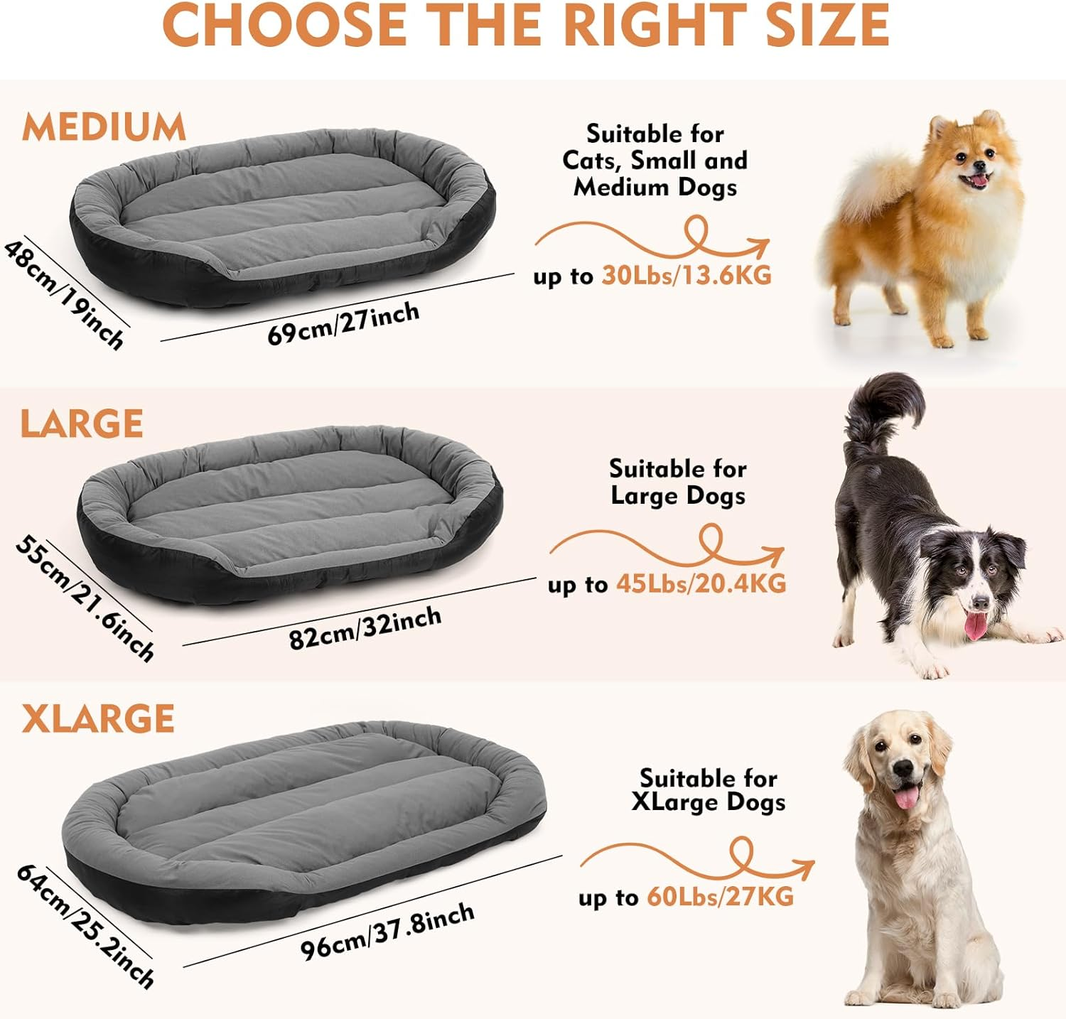 Dog Beds for Large Dogs Washable, Orthopedic Dog Bed with Sides, Self Warming Soft Calming Comfortable Sleeping Pet Bed Couch Puppy Bed with Anti-Slip Bottom, XL(96 * 64Cm) image number 4