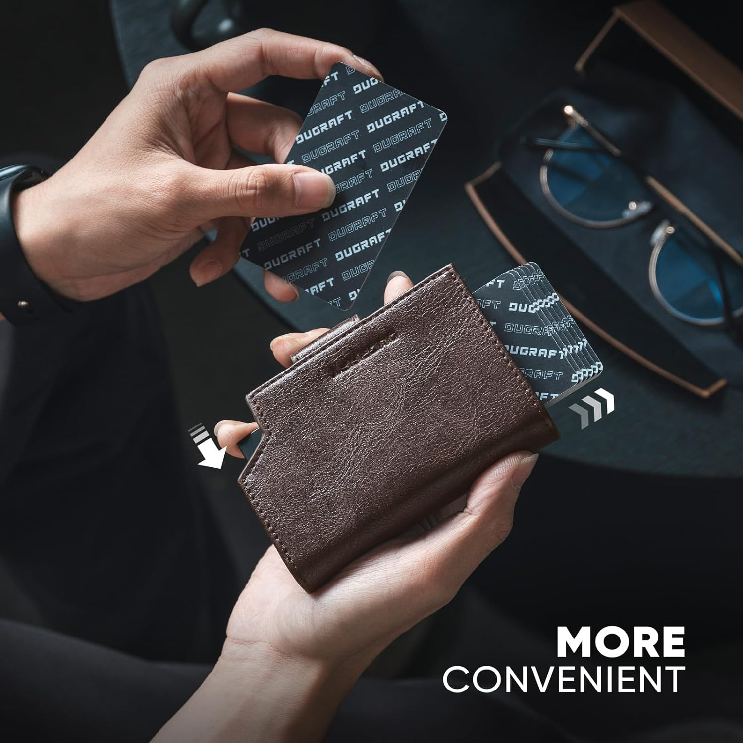 DUGRAFT Card Holder Wallet with Coin Pocket Magnetic Closure RFID Blocking Pop up Cards with ID Window & Money Organizers (Dark Brown) - Brown image number 5