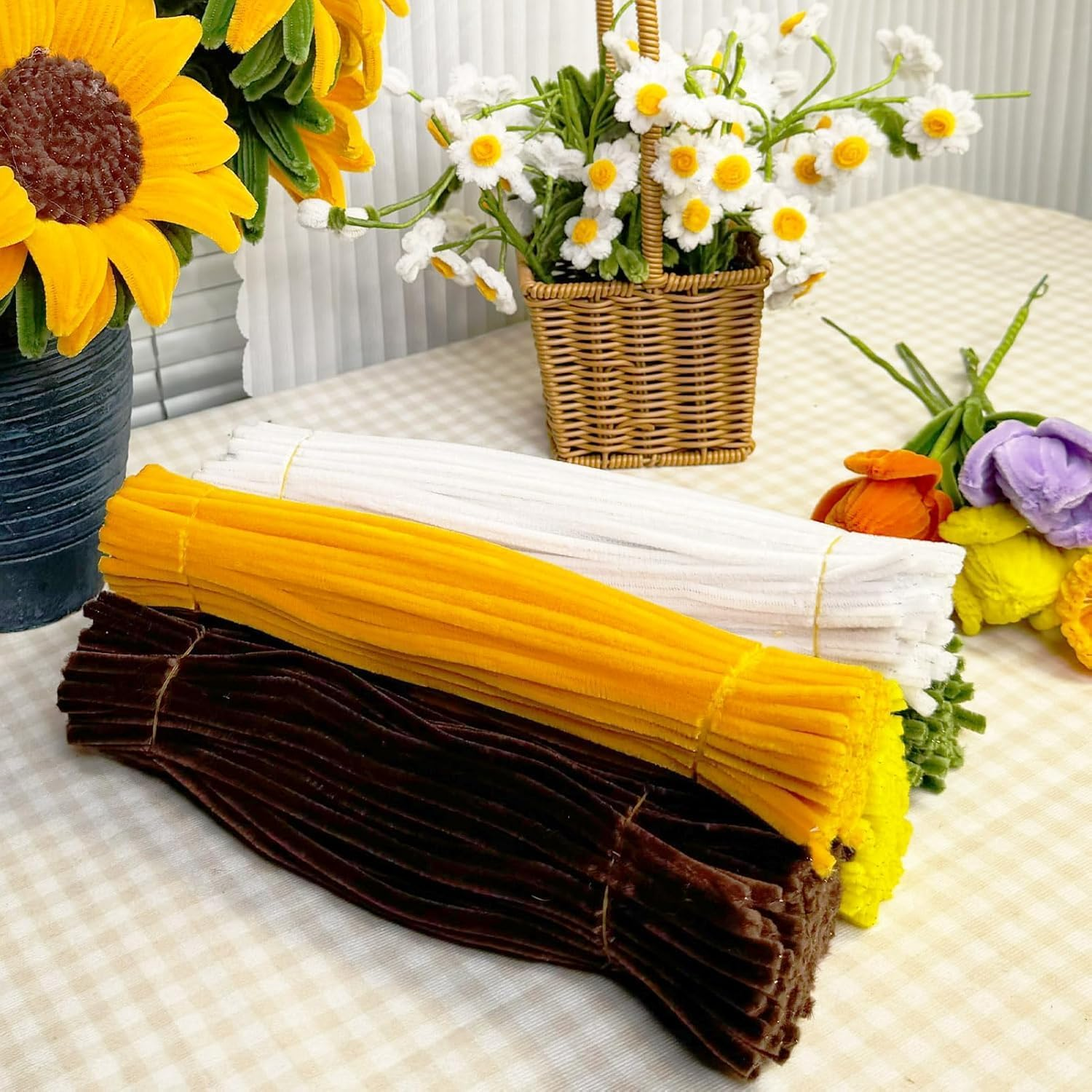 Pipe Cleaners Craft, Sunflower Color Set, 5 Colors 500Pcs Thick & Durable Chenille Stems Fuzzy Sticks Craft Supplies Pipe Cleaners for DIY Art and Craft Creative Gift Party Decorations