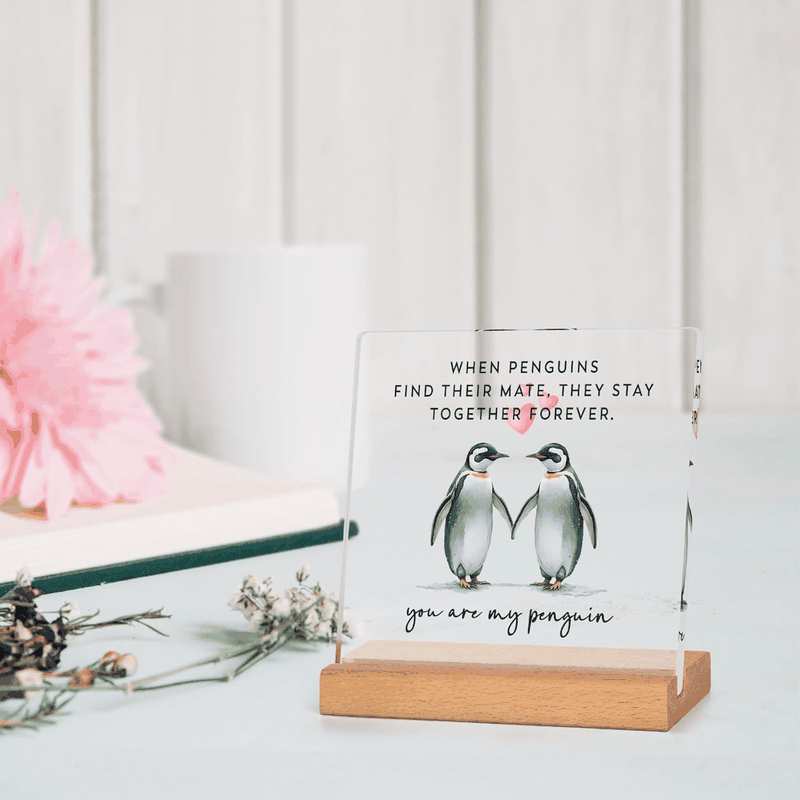 Anniversary Wedding Gifts for Him Her, Funny Penguin Plaque Gift, I Love You Gifts, Romantic Christmas Birthday Gifts for Couples, Girlfriend, Boyfriend, Wife, Husband