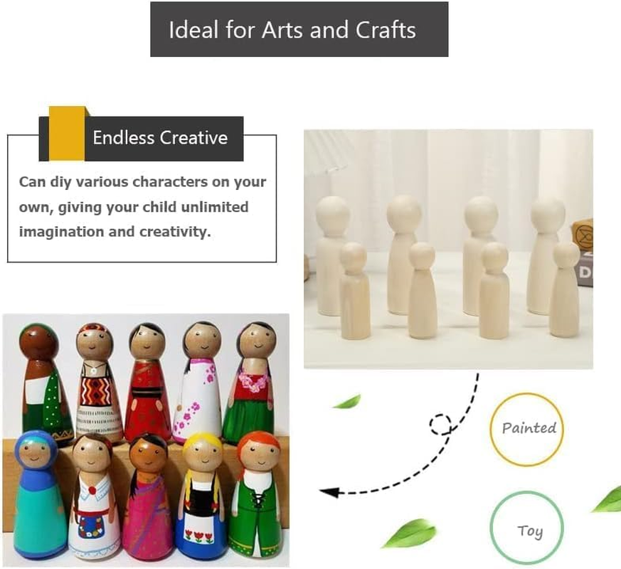 55Pcs Wooden Peg Doll, Betterjonny Wooden Unfinishied Peg People Dolls Decorative DIY Doll People with Storage Case in Assorted Sizes for DIY Arts and Crafts