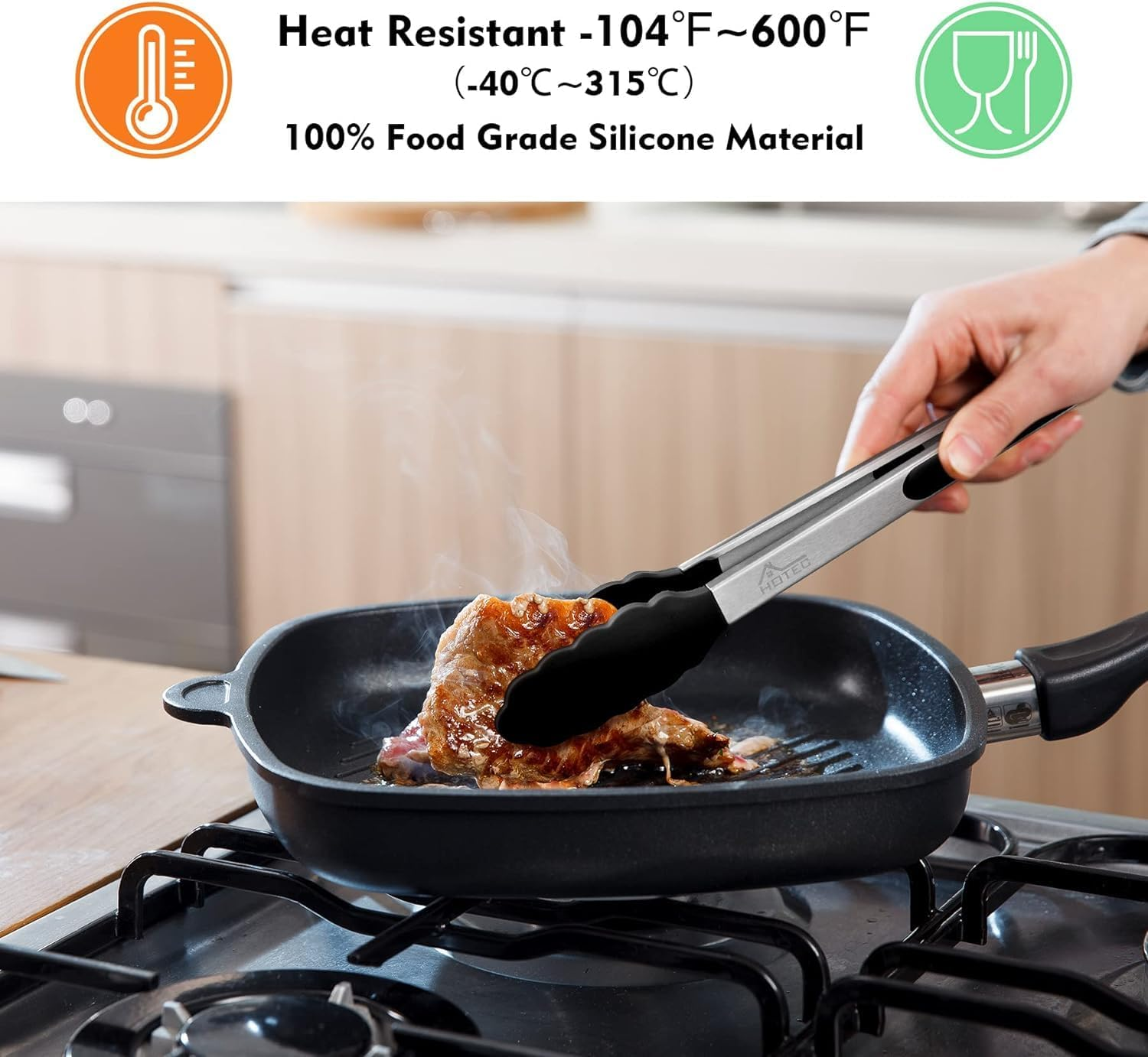 2 Pack Silicone Kitchen Tongs for Cooking,26.5+34Cm Extra Long Large Stainless Steel BBQ Cooking Grilling Locking Food Tongs,Heat Resistant Tongs for Pans, Strong Grip, Grab Food, Toss Salad image number 4