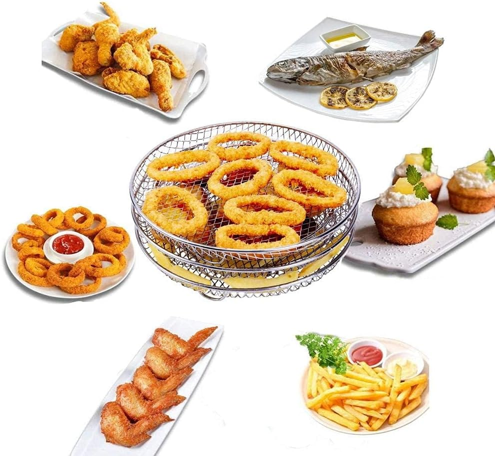Air Fryer Accessories, Air Fryer Three Stackable Racks, Air Fryer Rack Stainless Steel Fit All 4.2Qt - 5.8Qt Air Fryer, Oven, Pressure Cooker image number 2