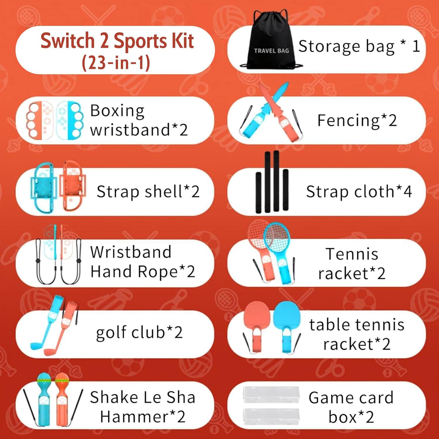 Zurligi 23-In-1 Switch Sports Accessories Bundle for Nintendo Switch 2 Sports Game with Carry Bag, Family Accessories Kit Sports Party Pack (23) image number 6